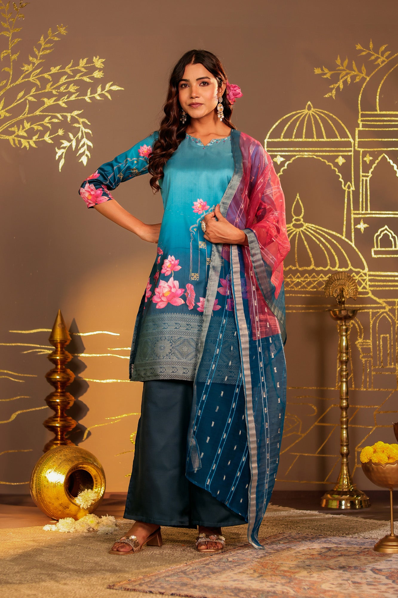 Blue Ombre Kurta set with Palazzo