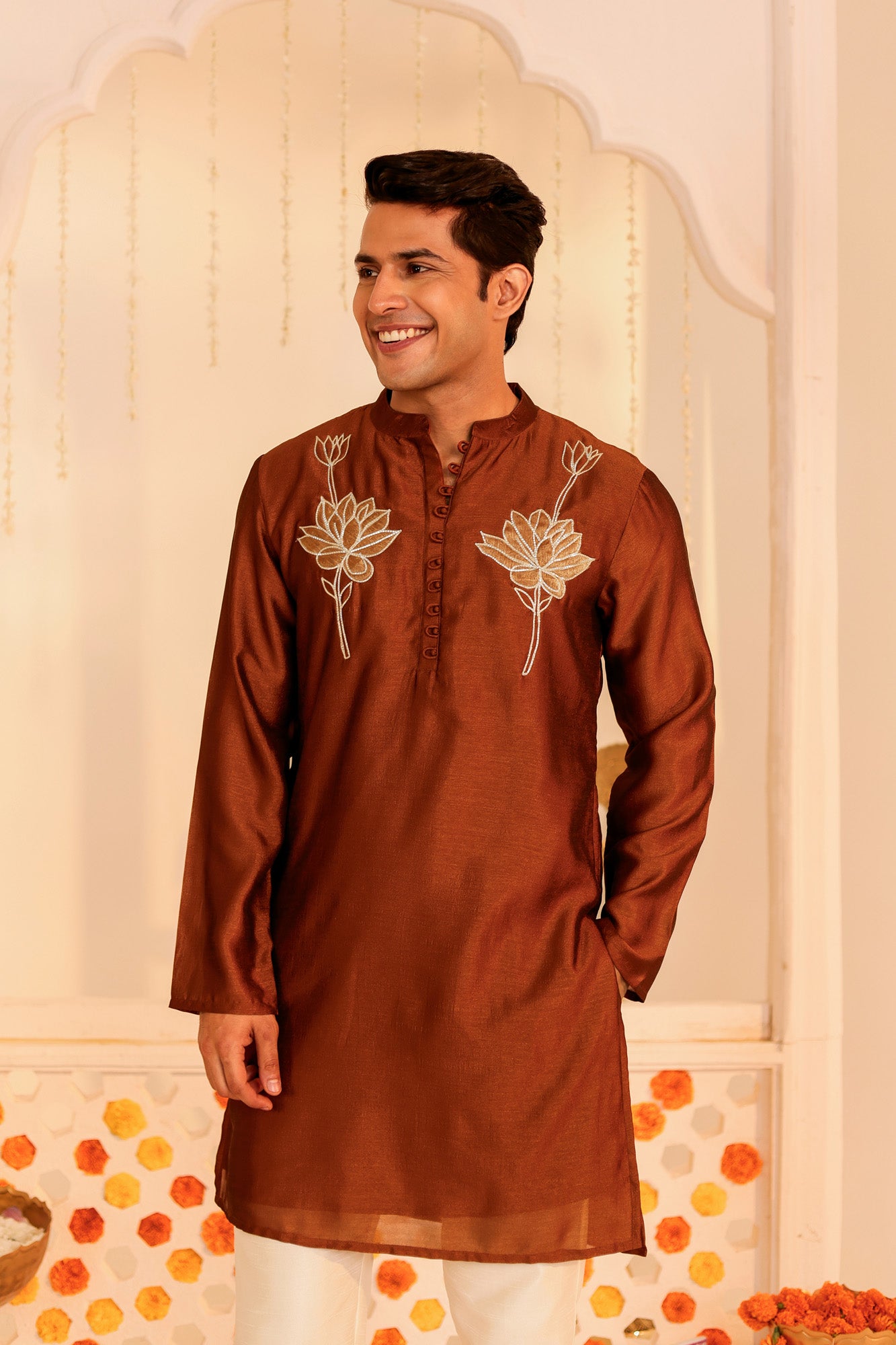 Orange Designer Men's Function Wear Kurta Pyjama main image 1
