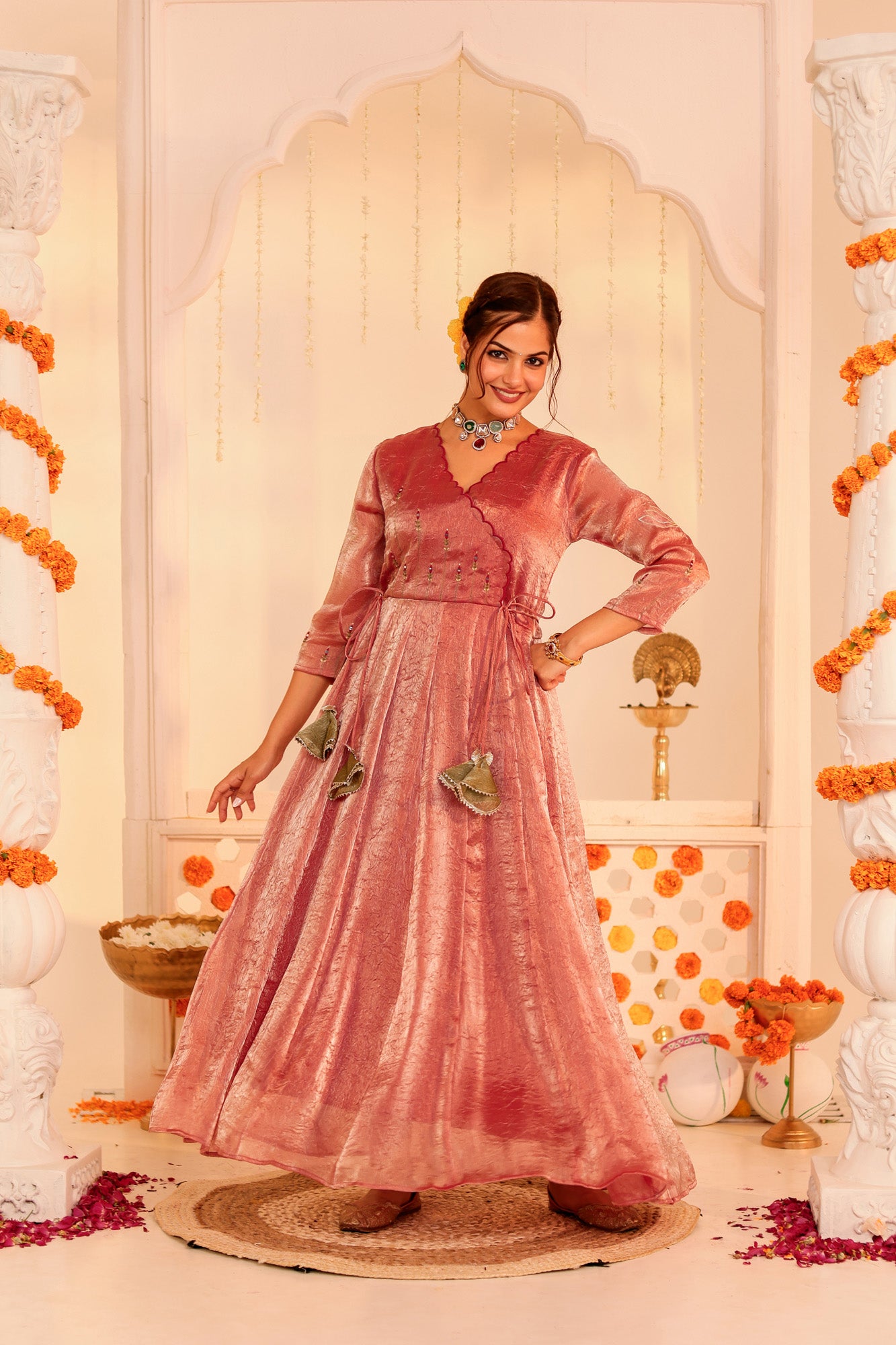 fitted lace wedding dress Red Peach Utsav Dress