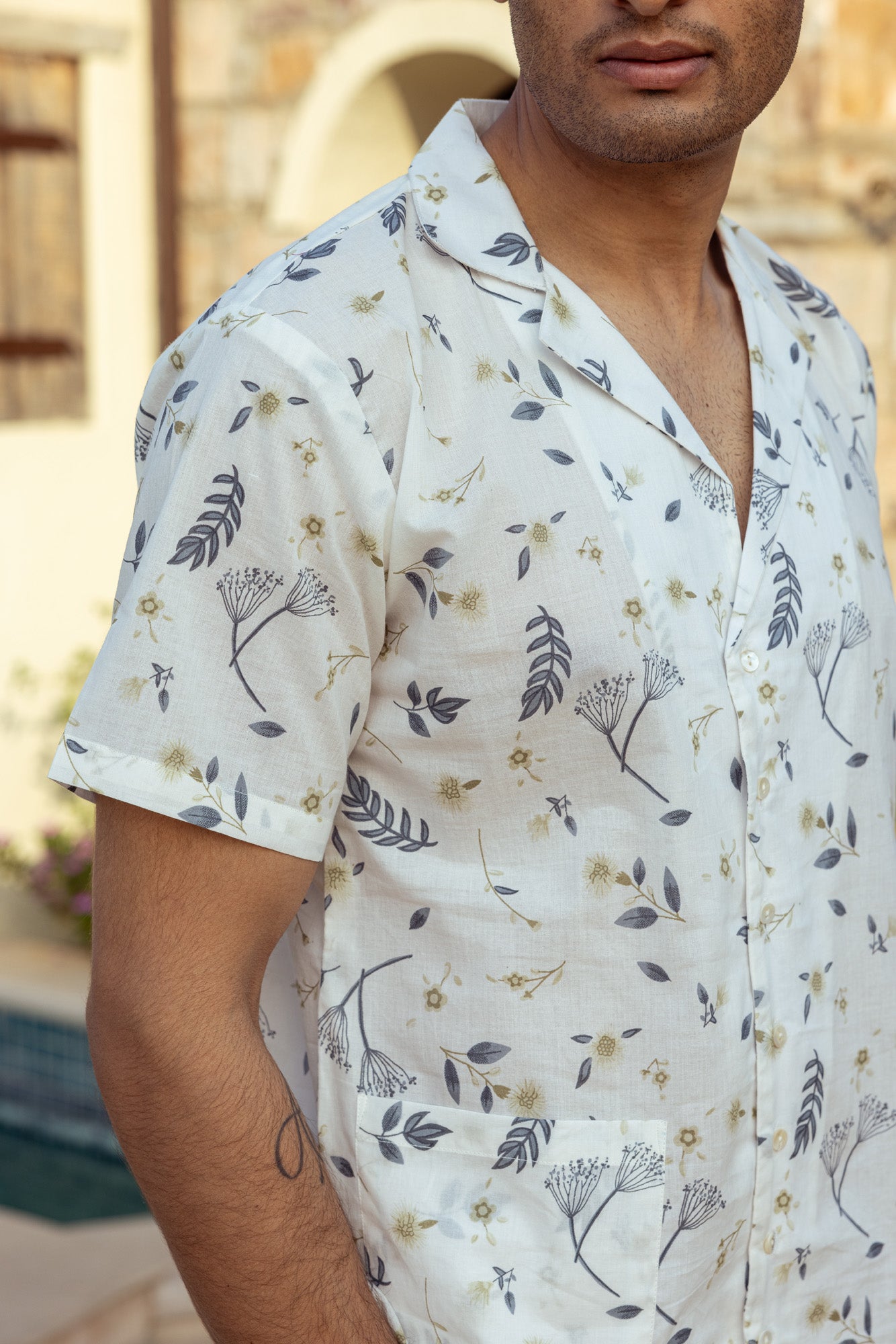 Tropical Print Cuban Collar Mens Shirt