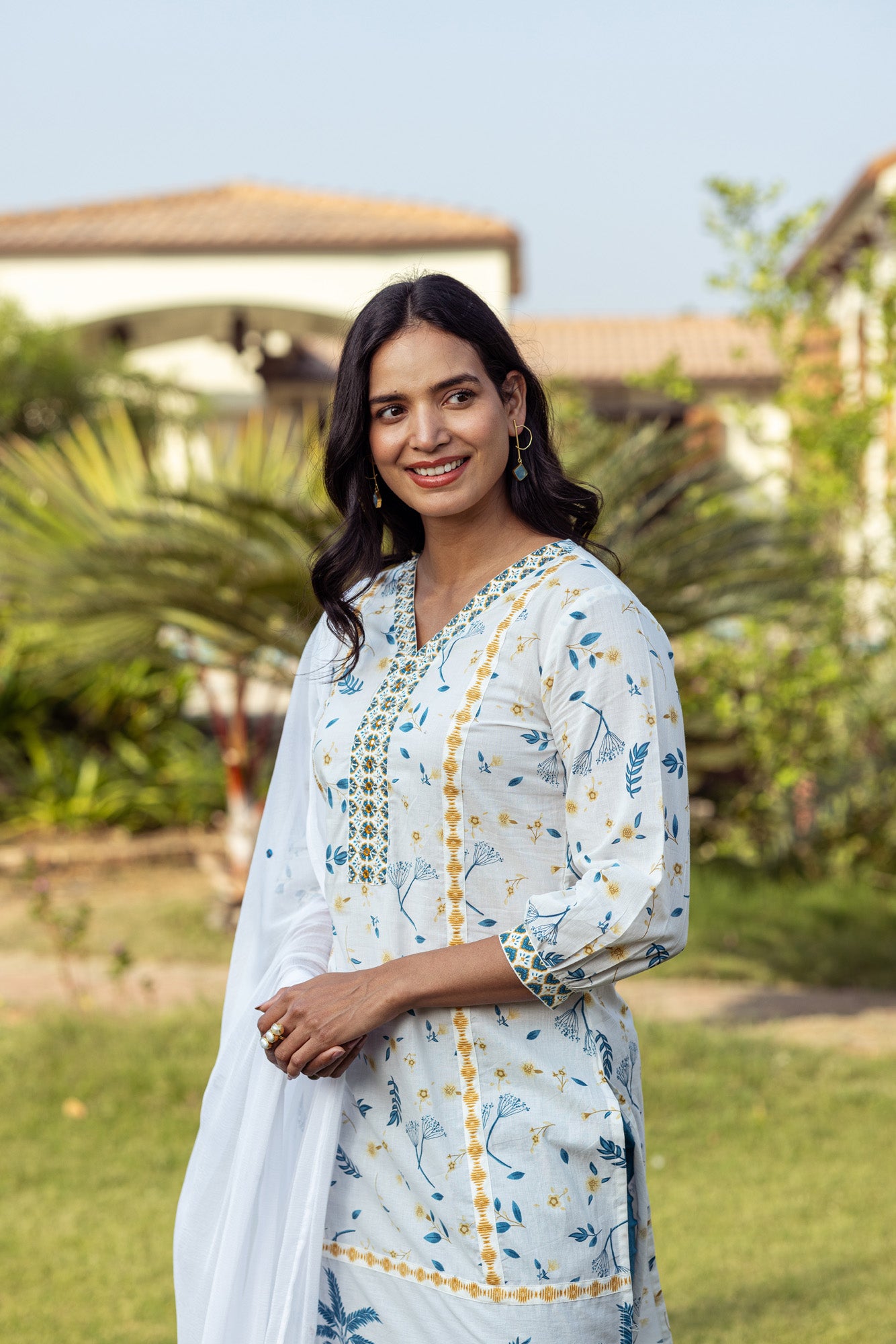 Blue Tropical Print Kurta Set