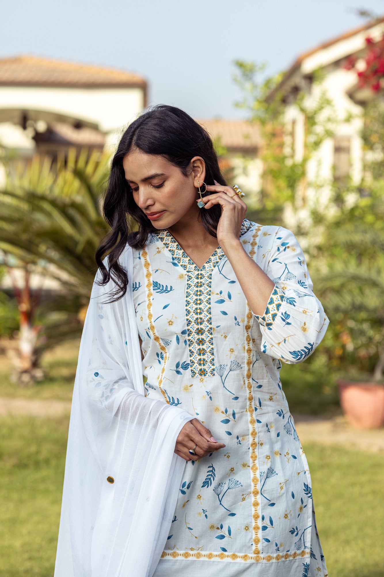 Blue Tropical Print Kurta Set