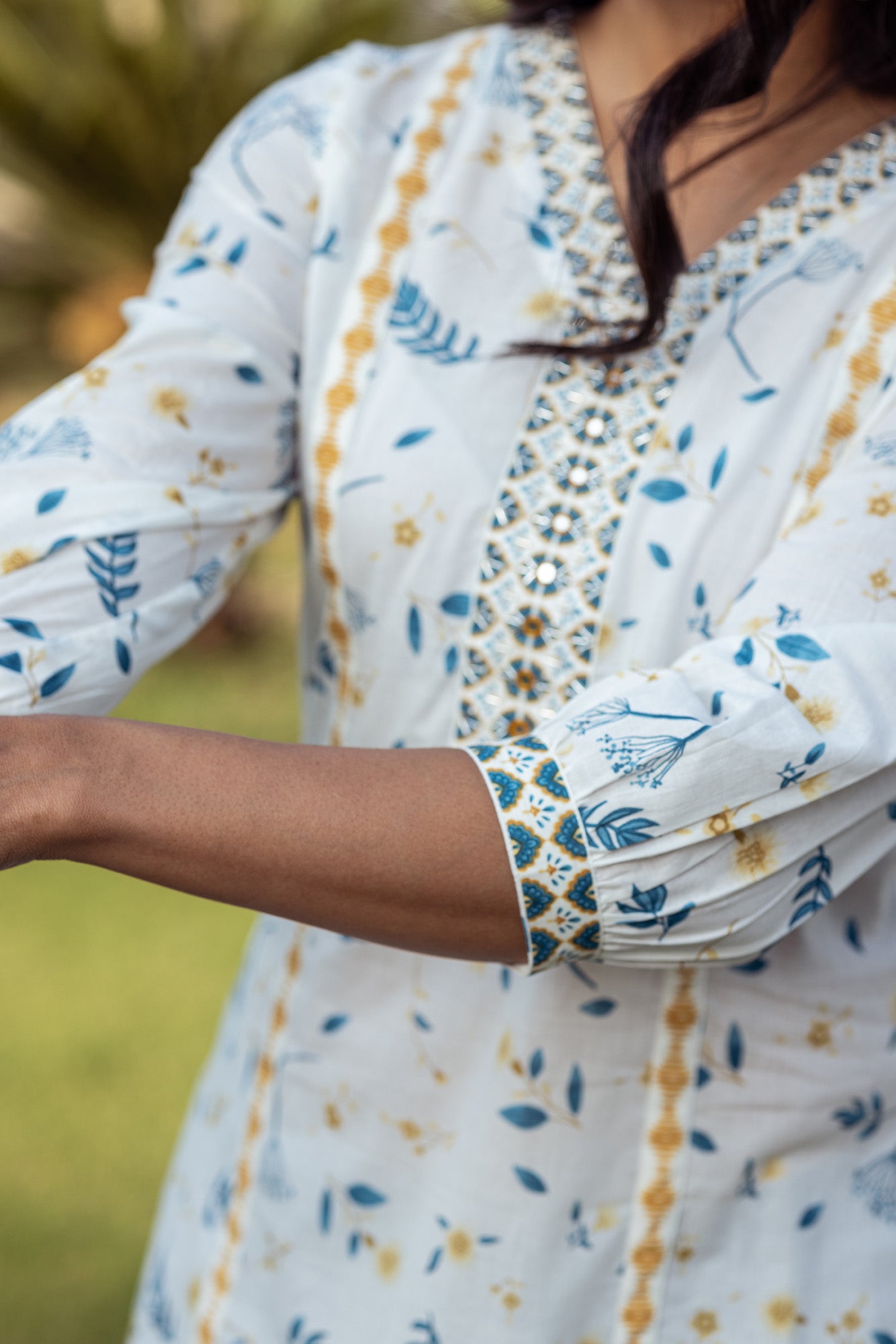 Blue Tropical Print Kurta Set