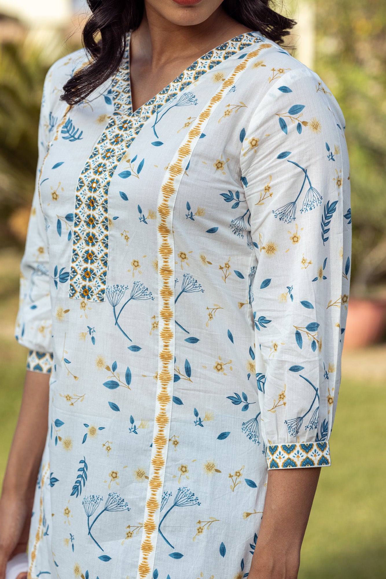 Blue Tropical Print Kurta Set
