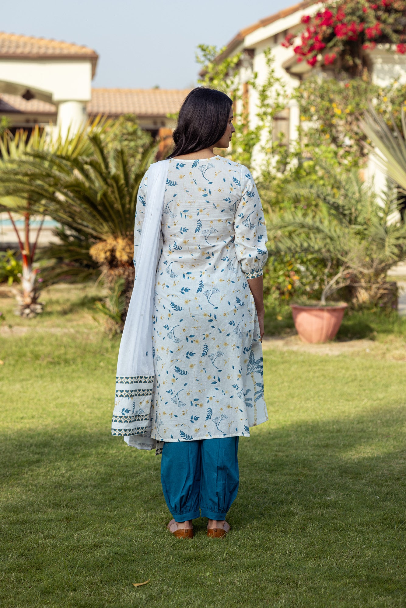 Blue Tropical Print Kurta Set