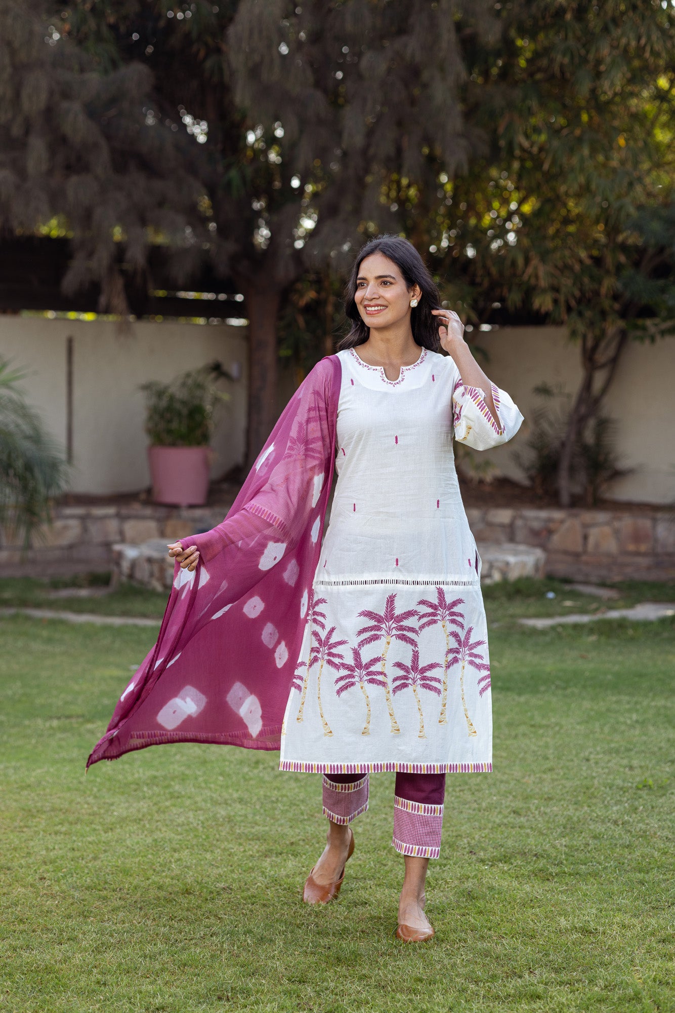 Purple Tropical Print Kurta Set