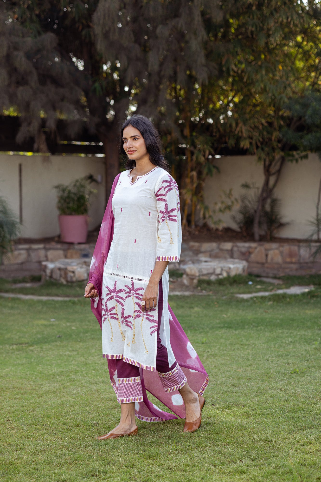 Purple Tropical Print Kurta Set