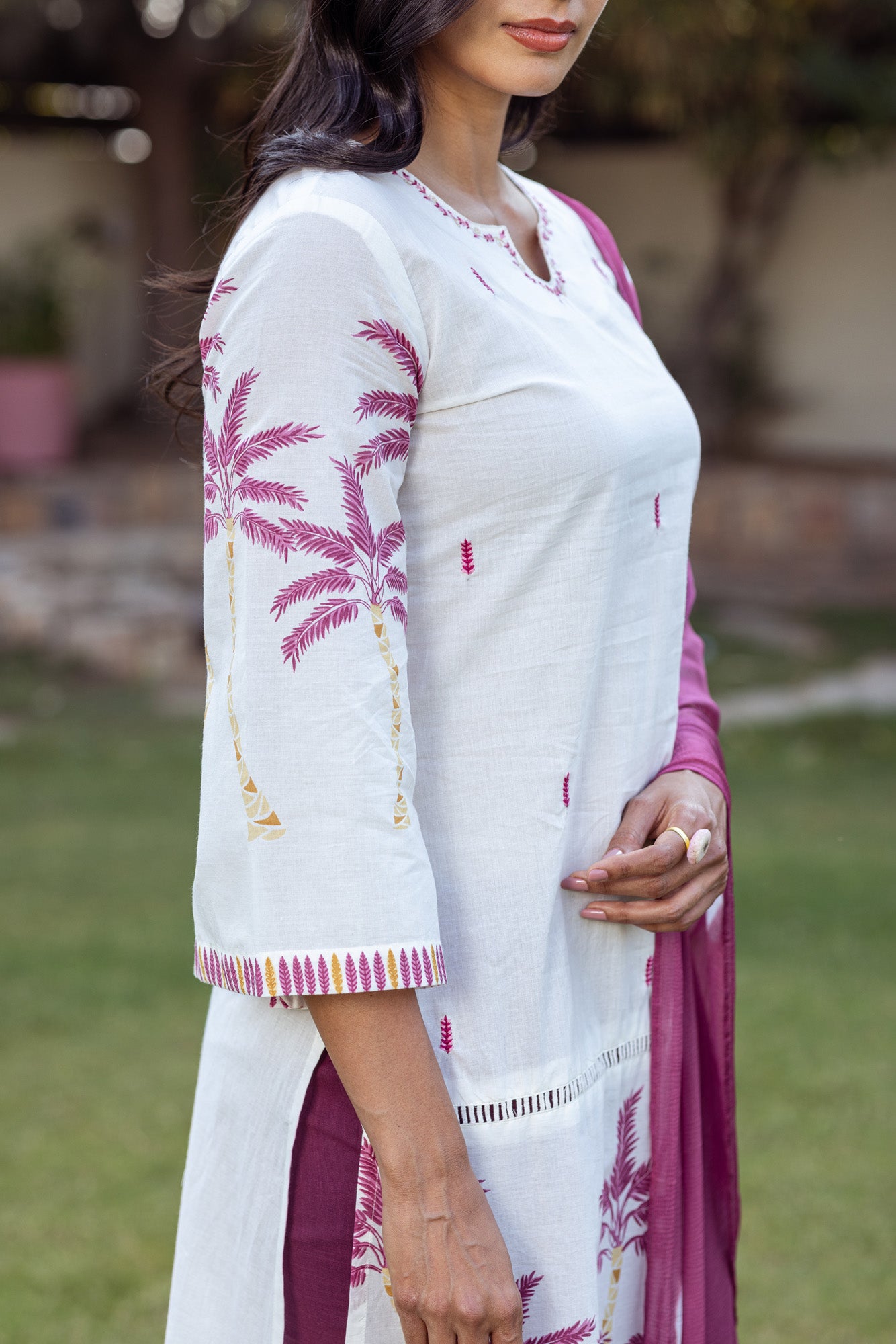 Purple Tropical Print Kurta Set