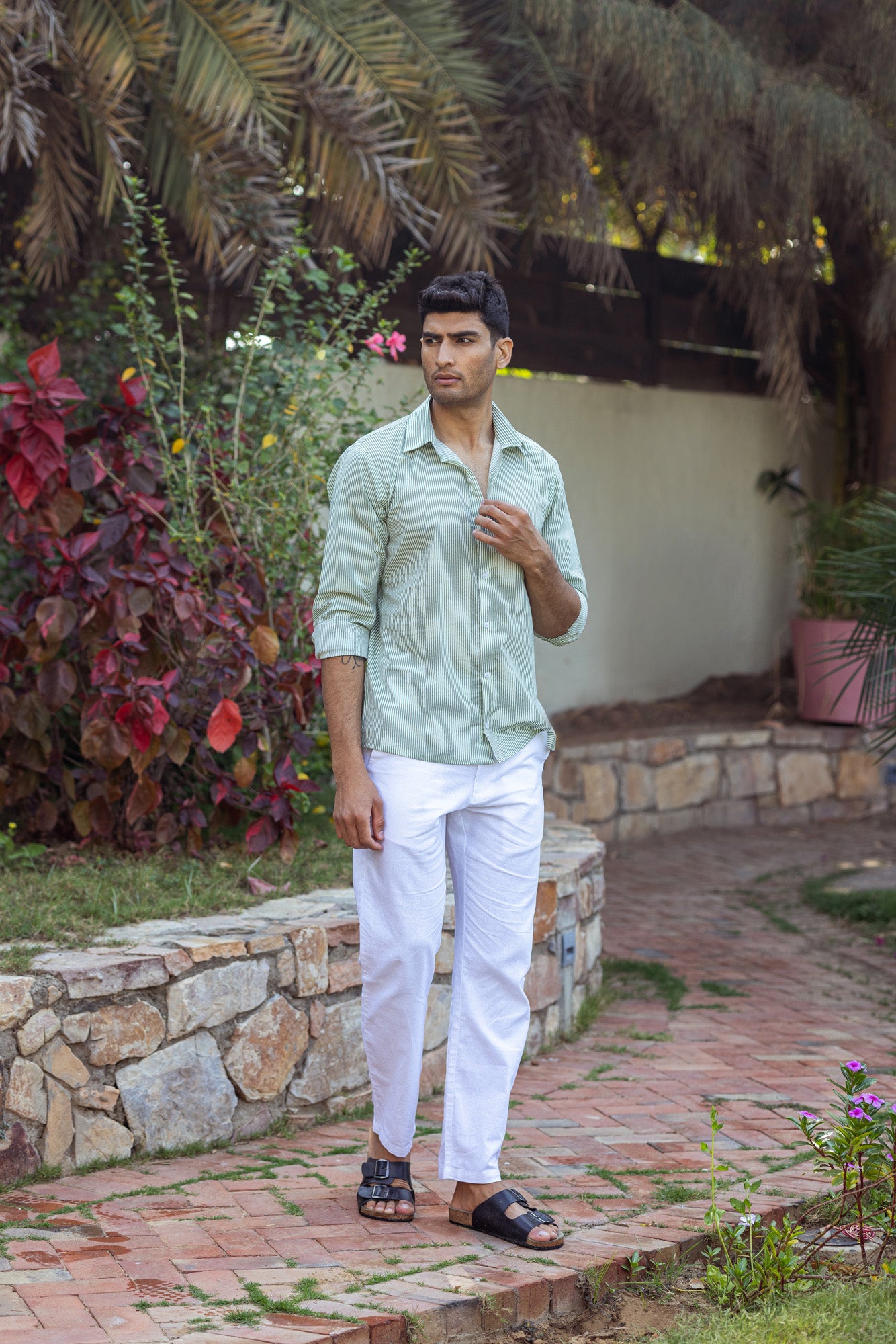 Green Stripes Mens Shirt