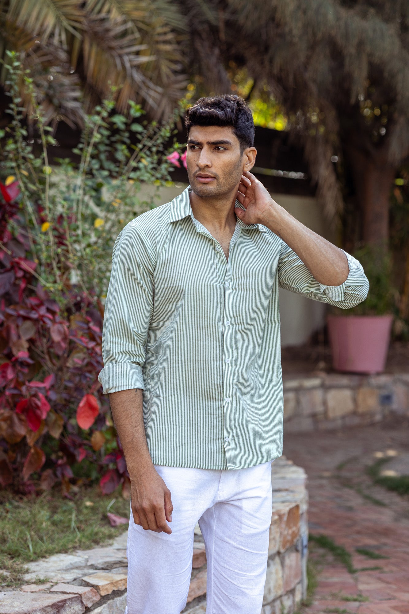 Green Stripes Mens Shirt