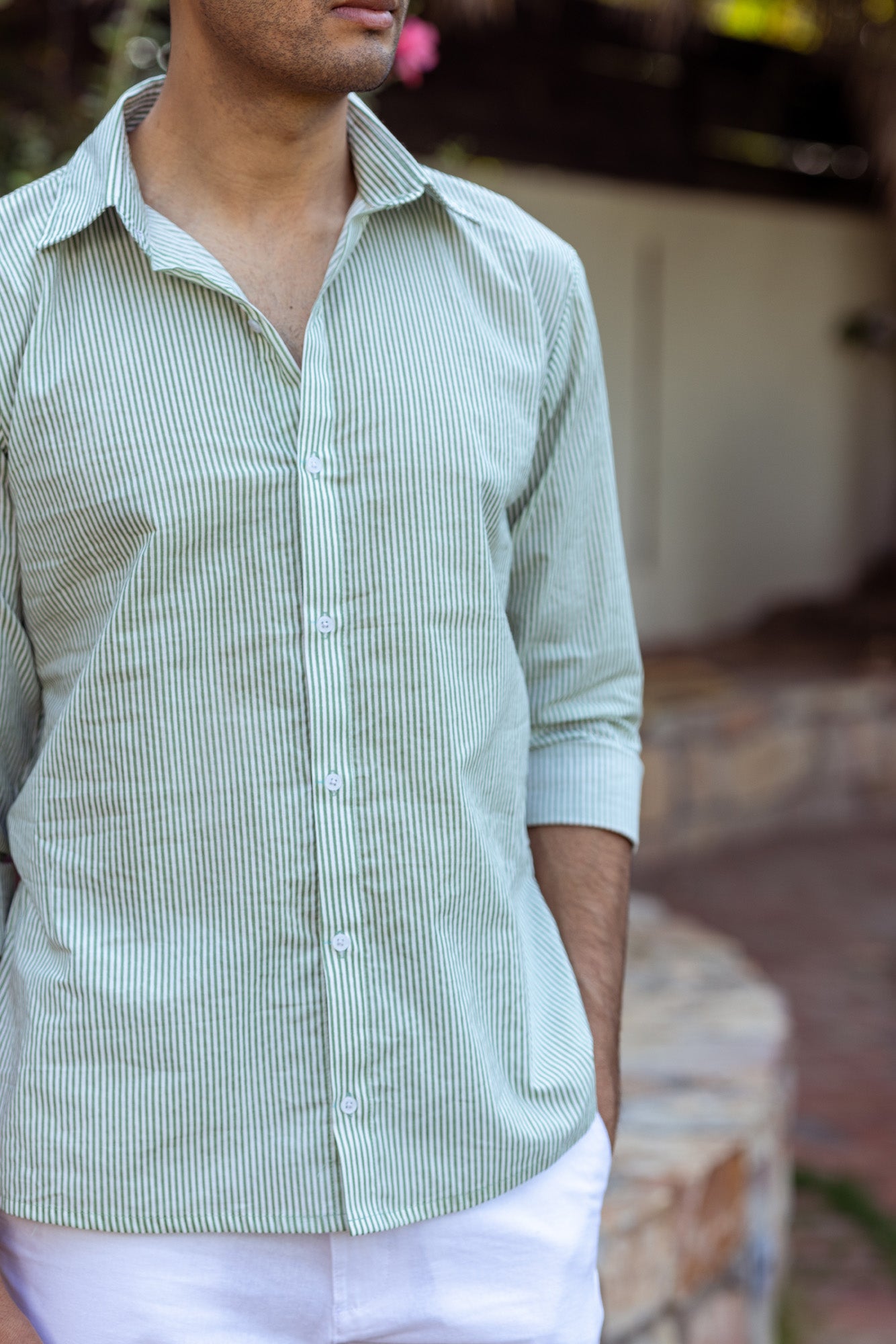 Green Stripes Mens Shirt