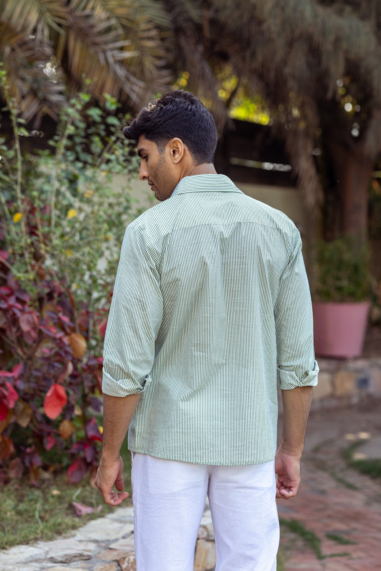Green Stripes Mens Shirt