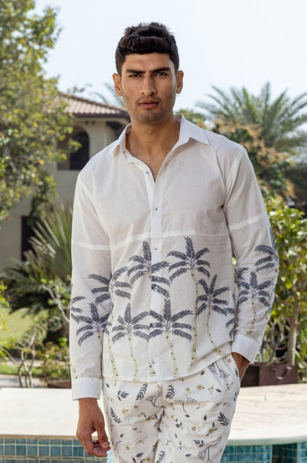 Grey Tropical Print Mens Shirt