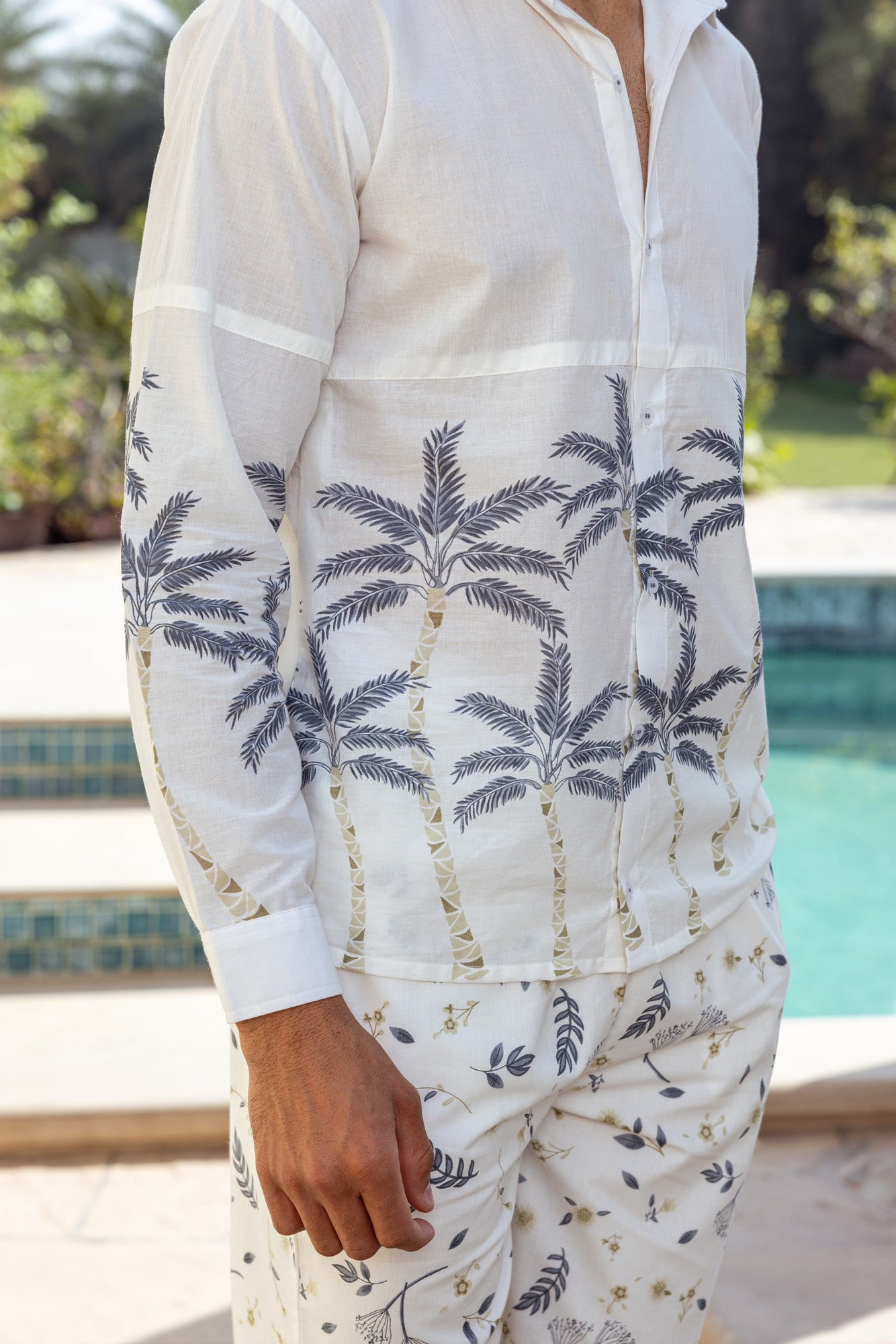 Grey Tropical Print Mens Co Ord Set