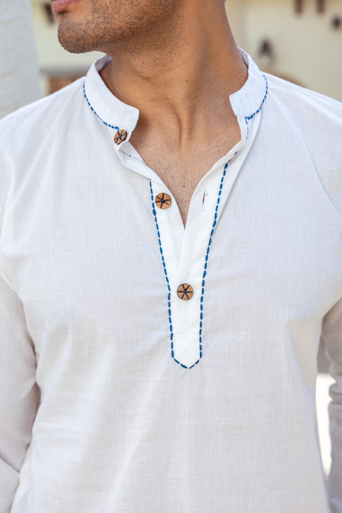 White Mens Shirt Kurta with Embroidery