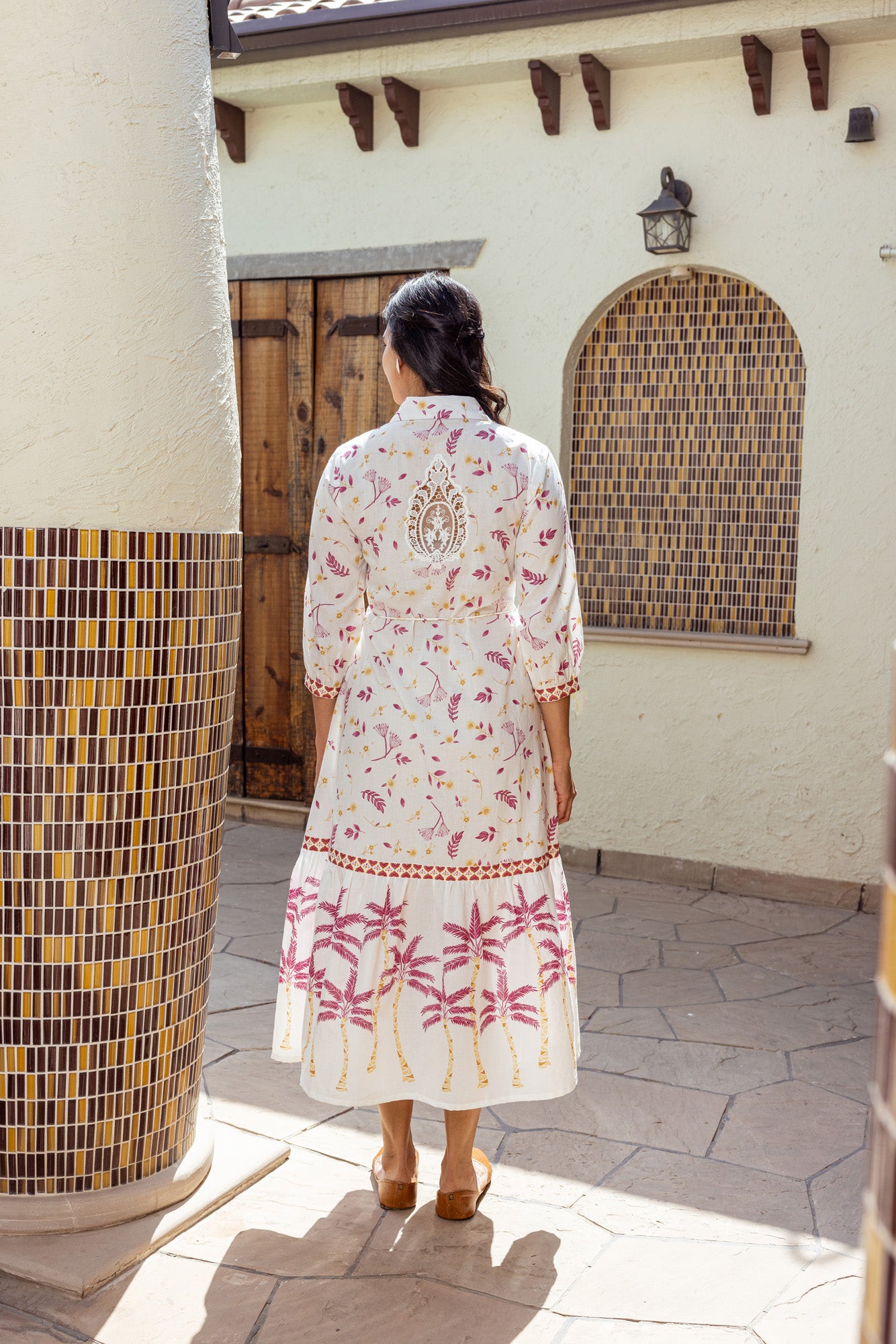 Pink Tropical Print Summer Midi Dress