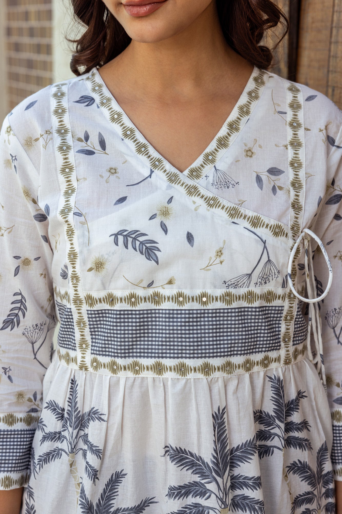 Grey Tropical Print Cotton Top