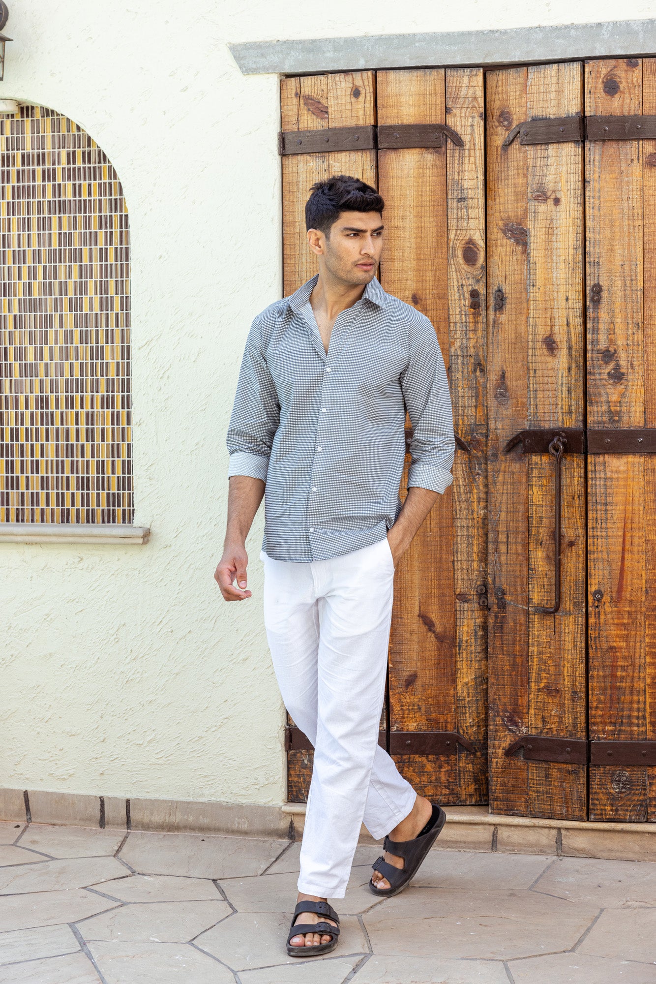 Grey Fine Checks Mens Shirt