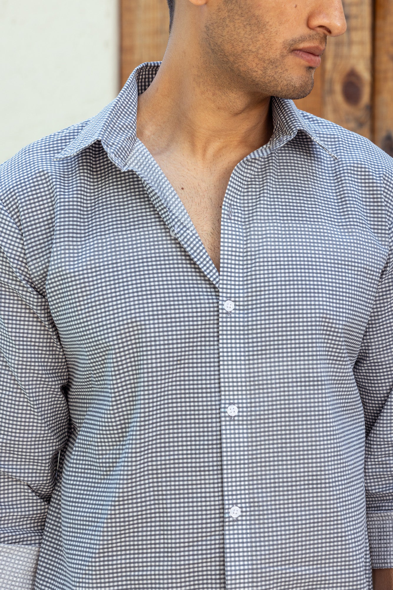 Grey Fine Checks Mens Shirt