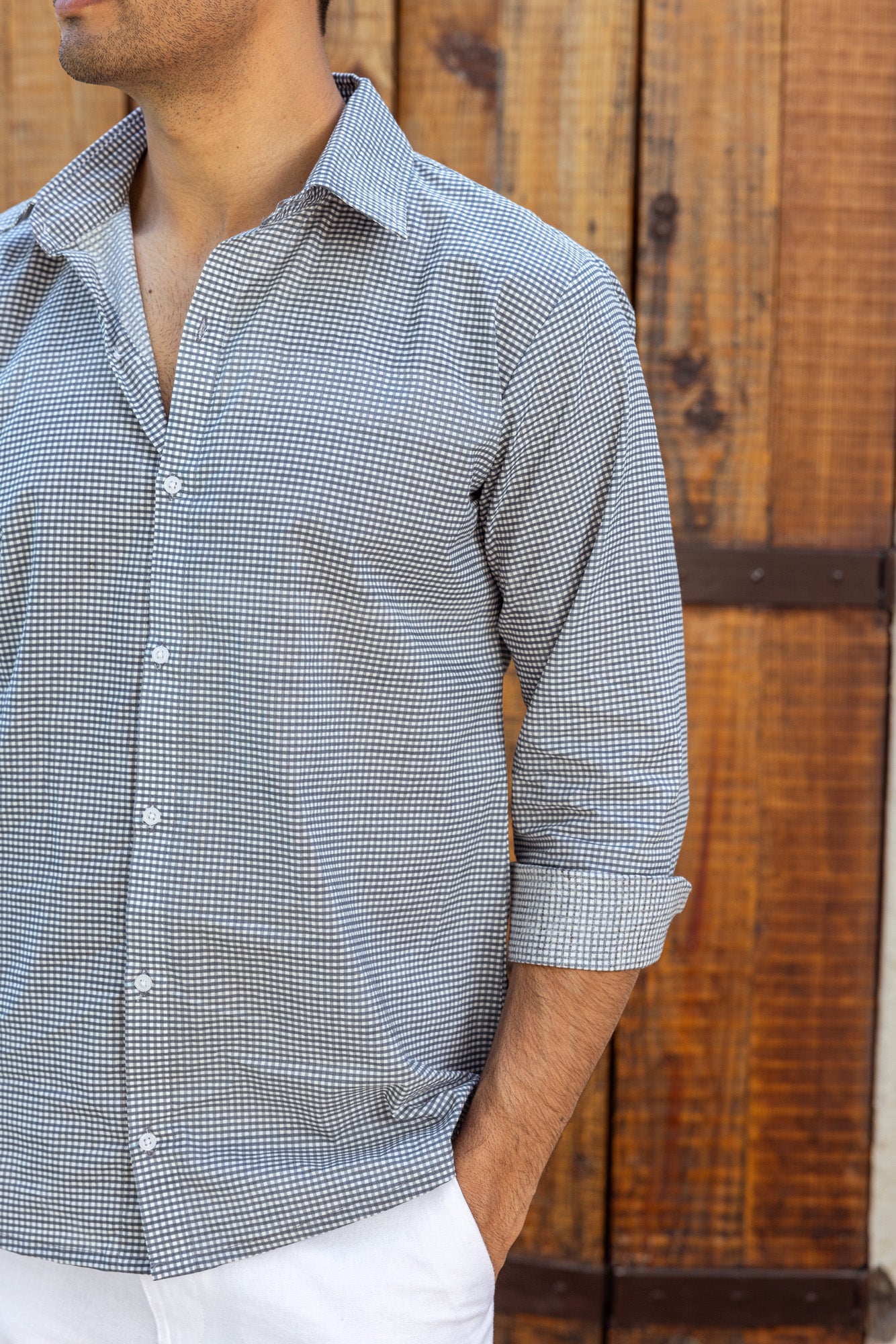Grey Fine Checks Mens Shirt