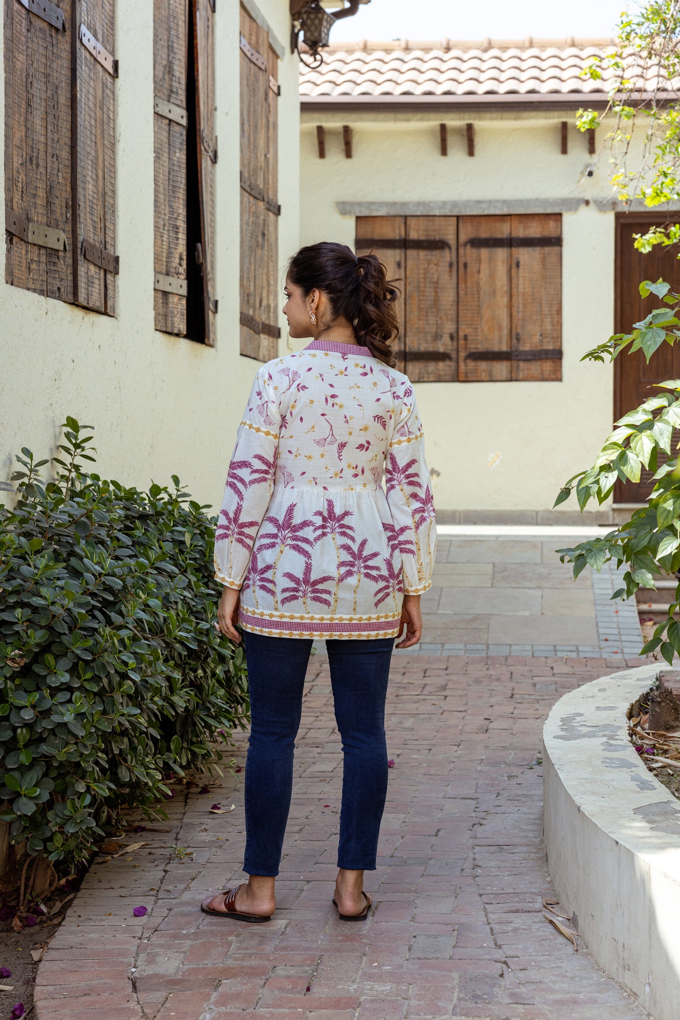 Pink Tropical Print Cotton Top