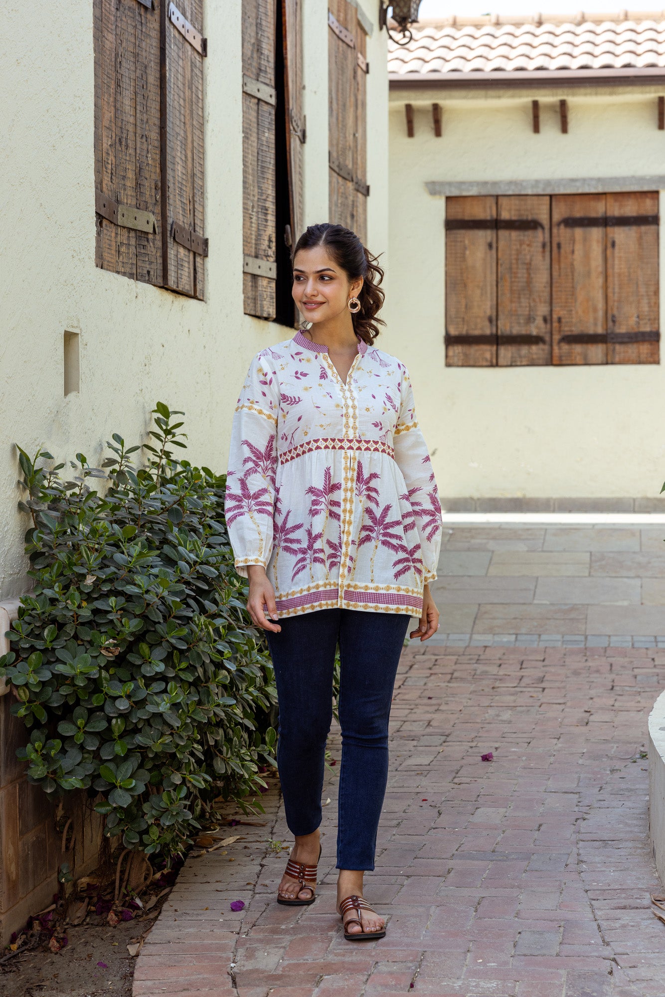 Pink Tropical Print Cotton Top
