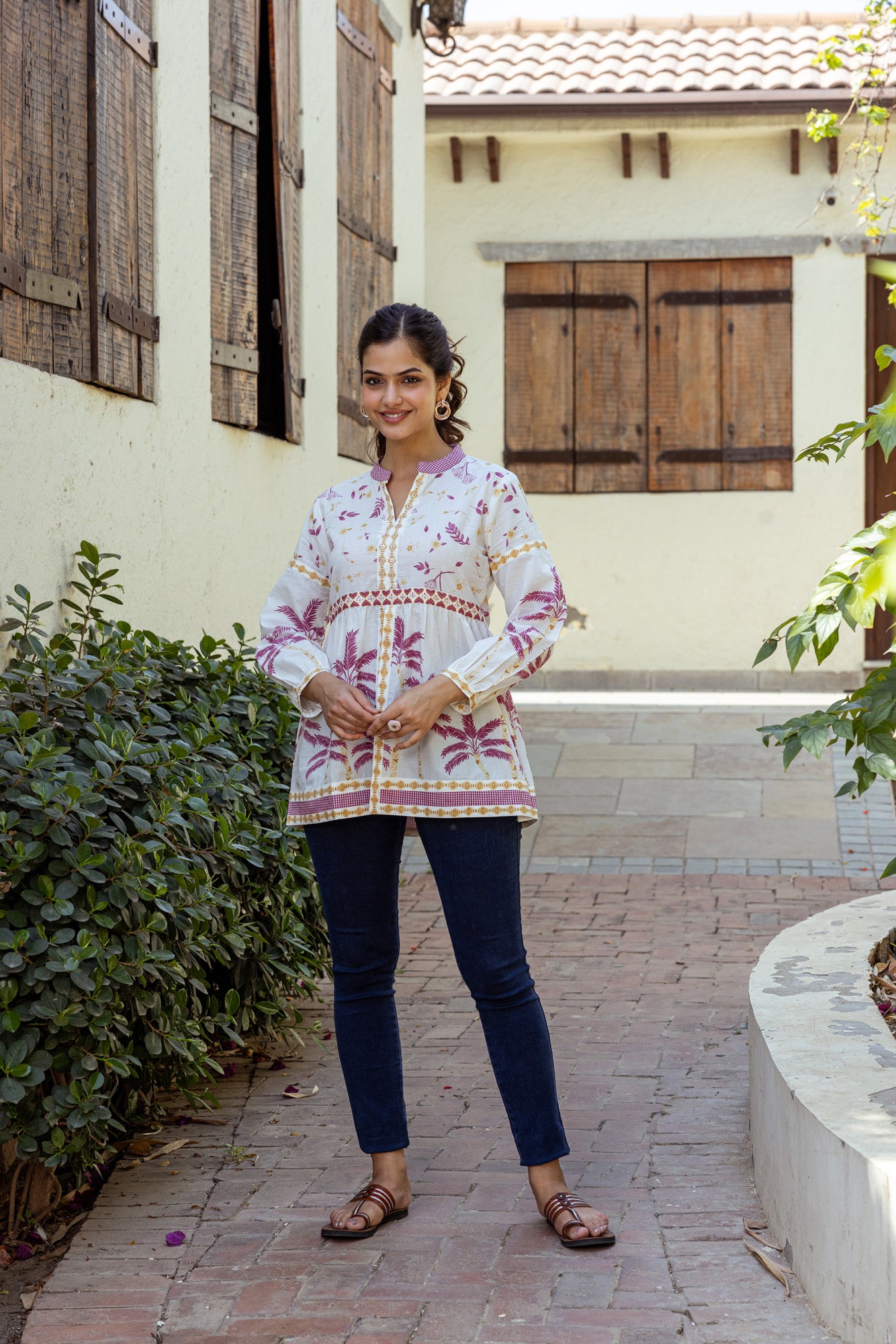 Pink Tropical Print Cotton Top