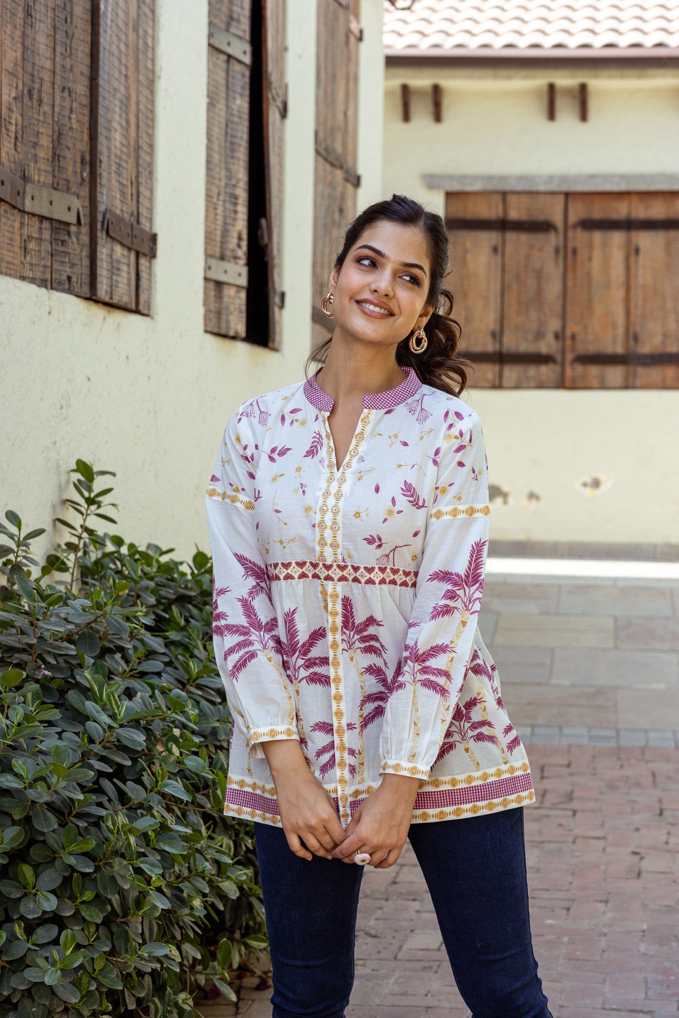 Pink Tropical Print Cotton Top