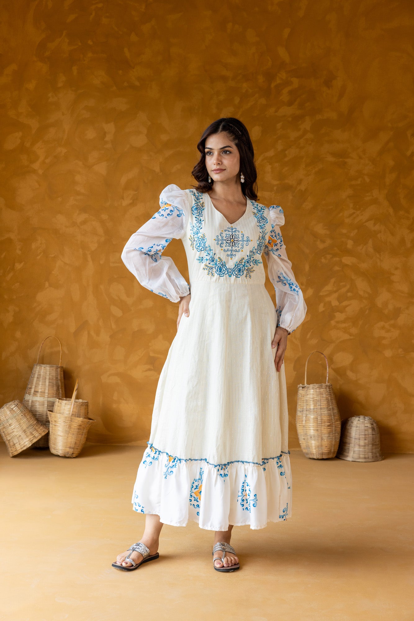 Azure Embroidered Yoke Dress