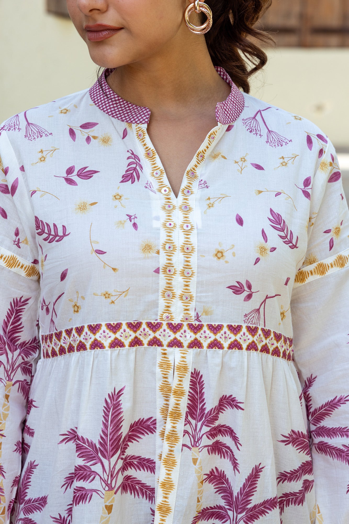 Pink Tropical Print Cotton Top