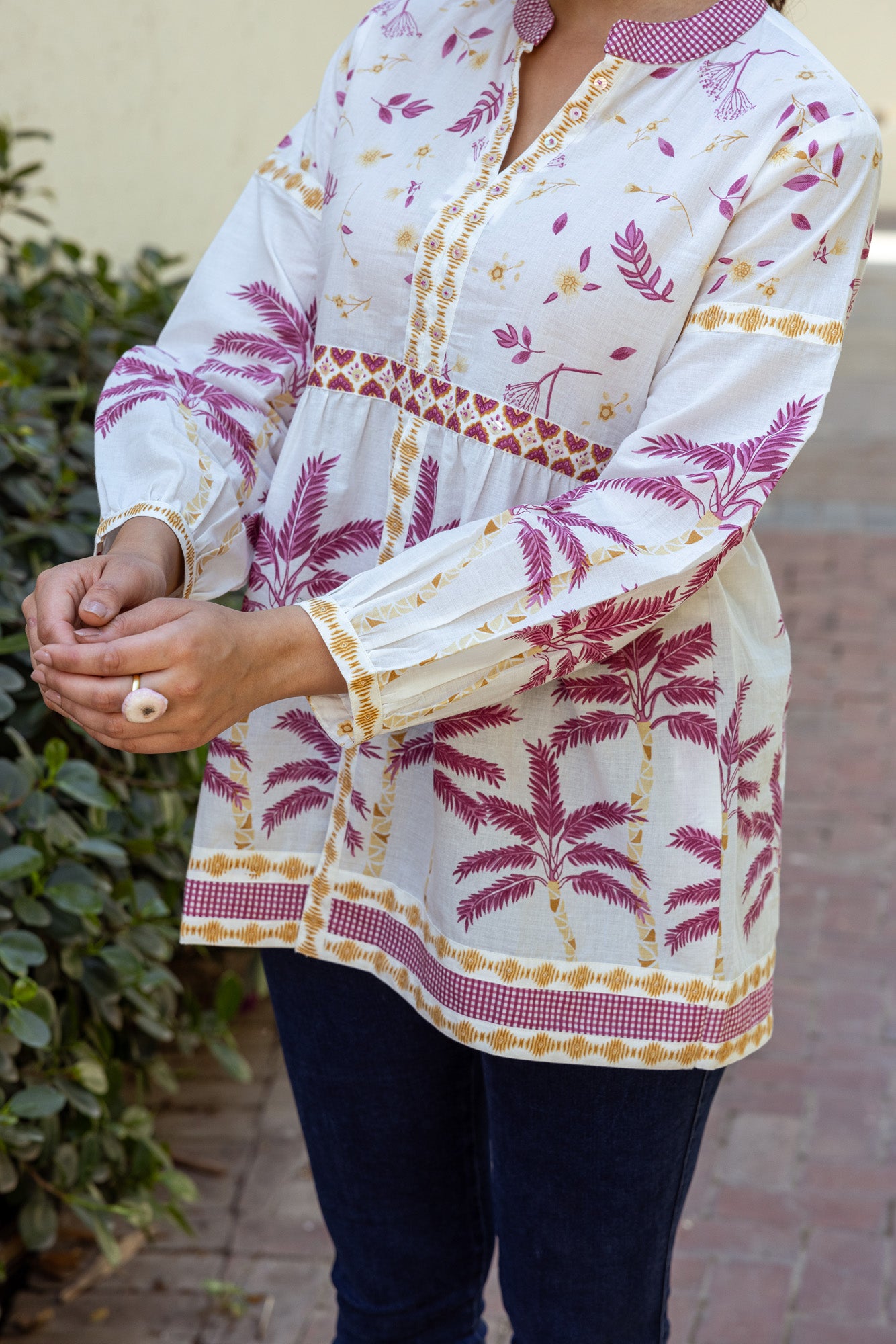 Pink Tropical Print Cotton Top
