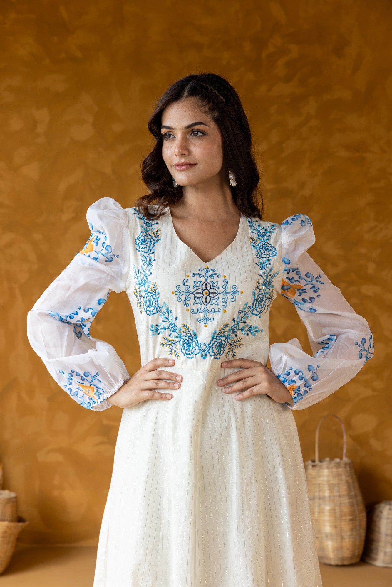 Azure Embroidered Yoke Dress Azure Embroidered Yoke Dress