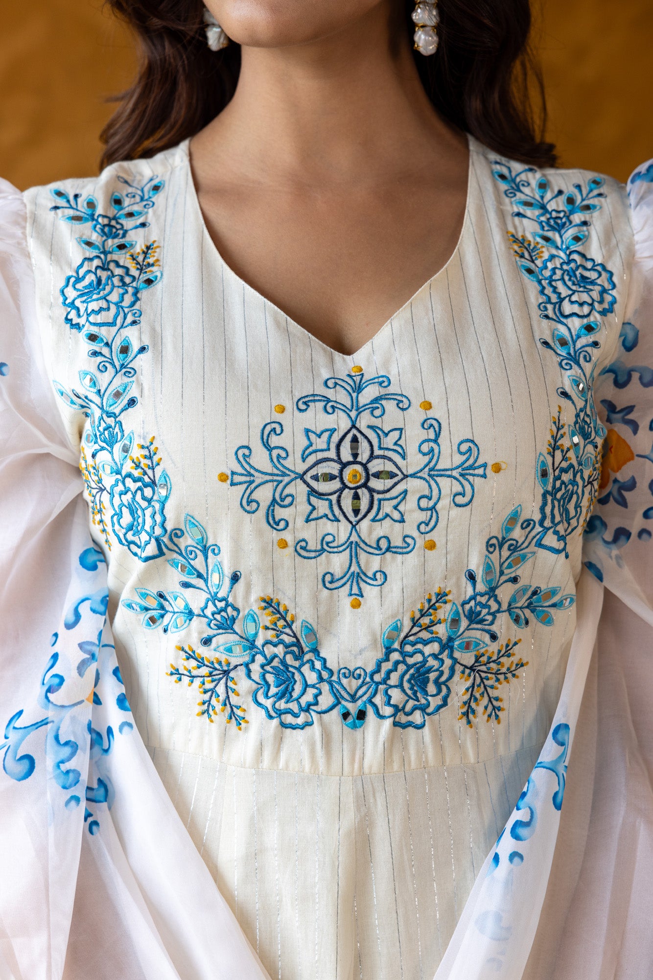 Azure Embroidered Yoke Dress