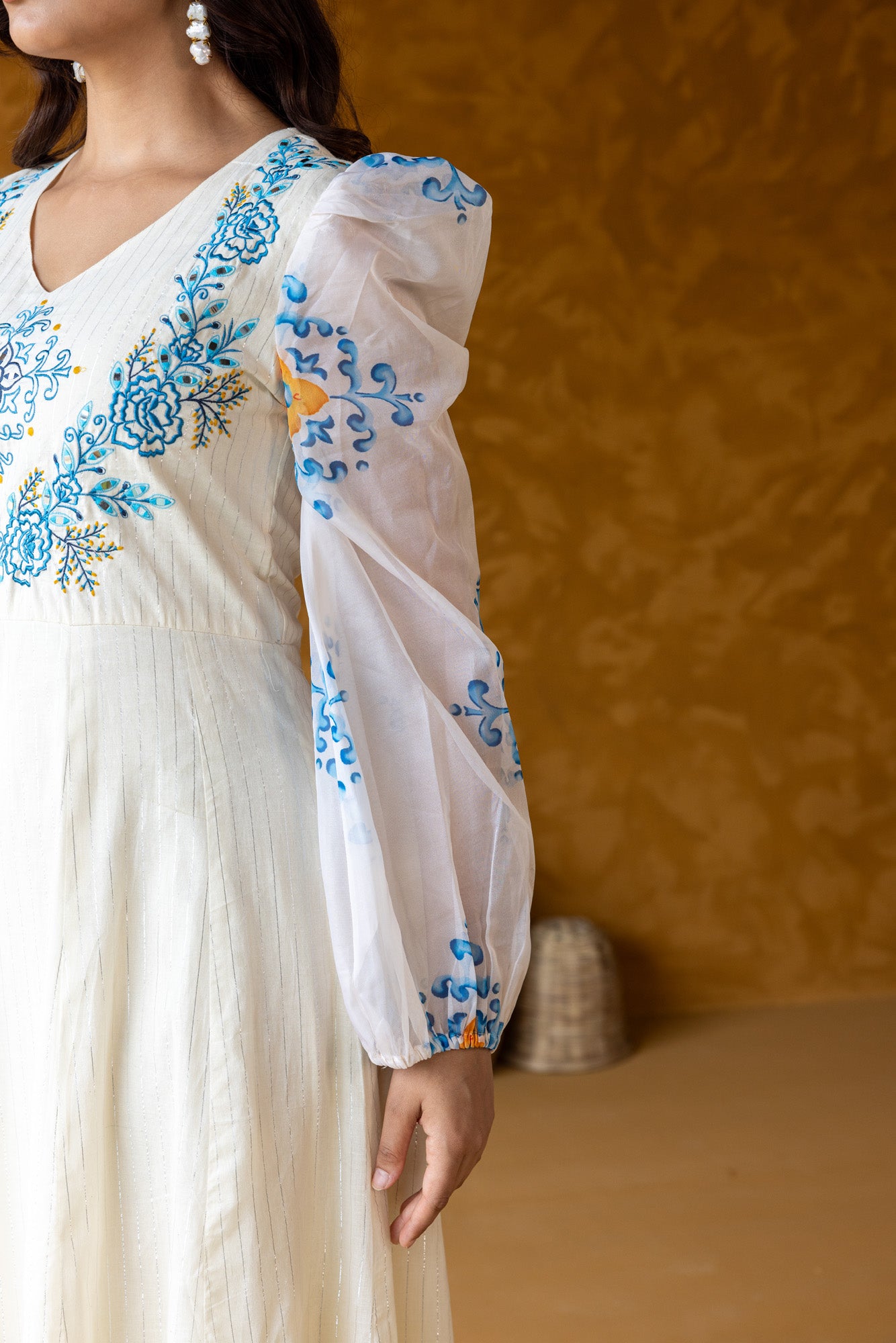 Azure Embroidered Yoke Dress