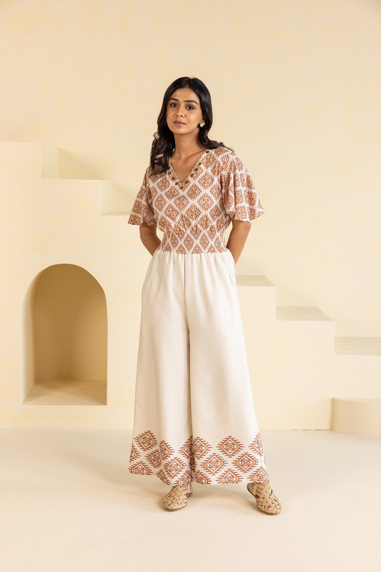 Ikat Print Jump Suit