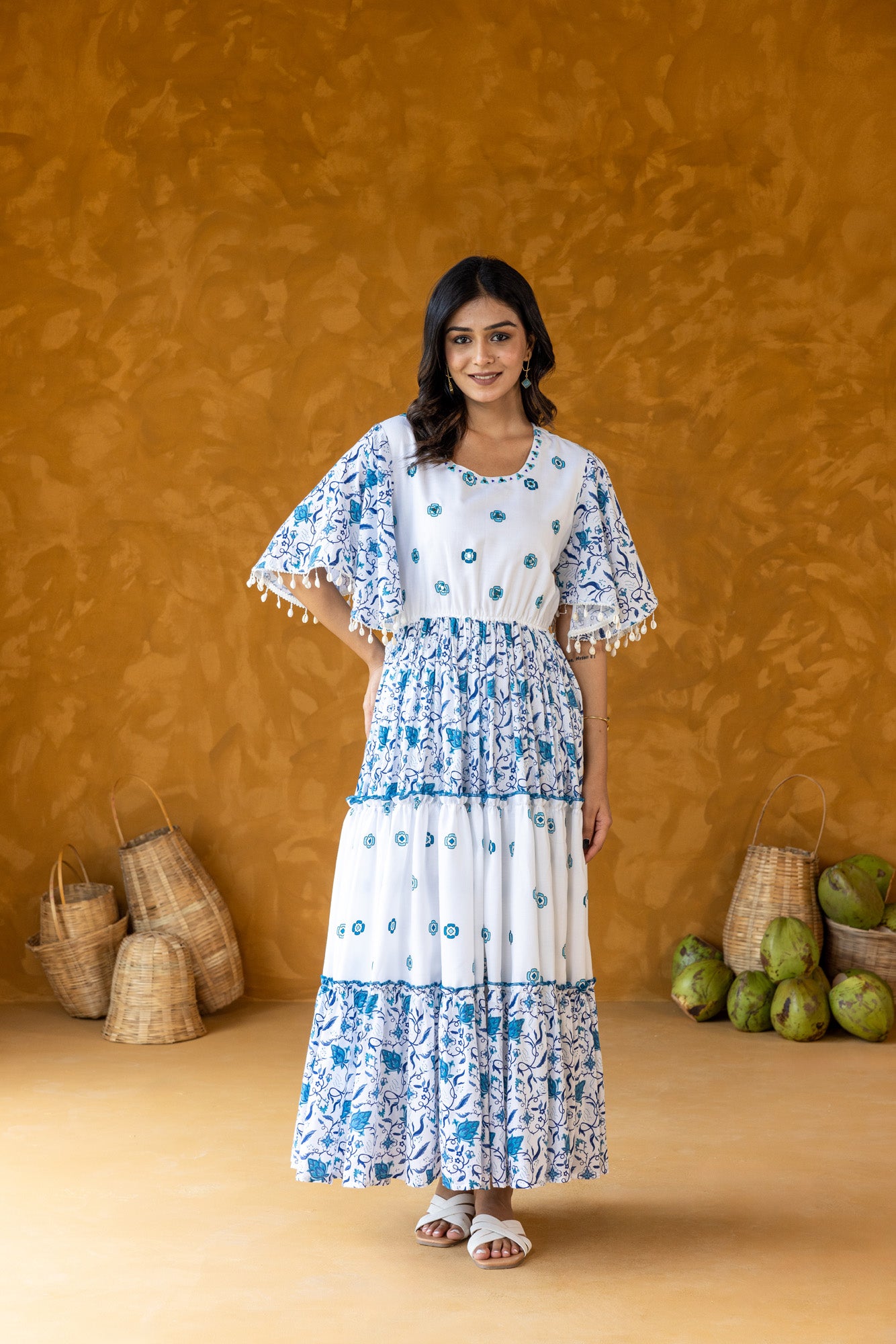 Azure Dress with Butterfly Sleeves
