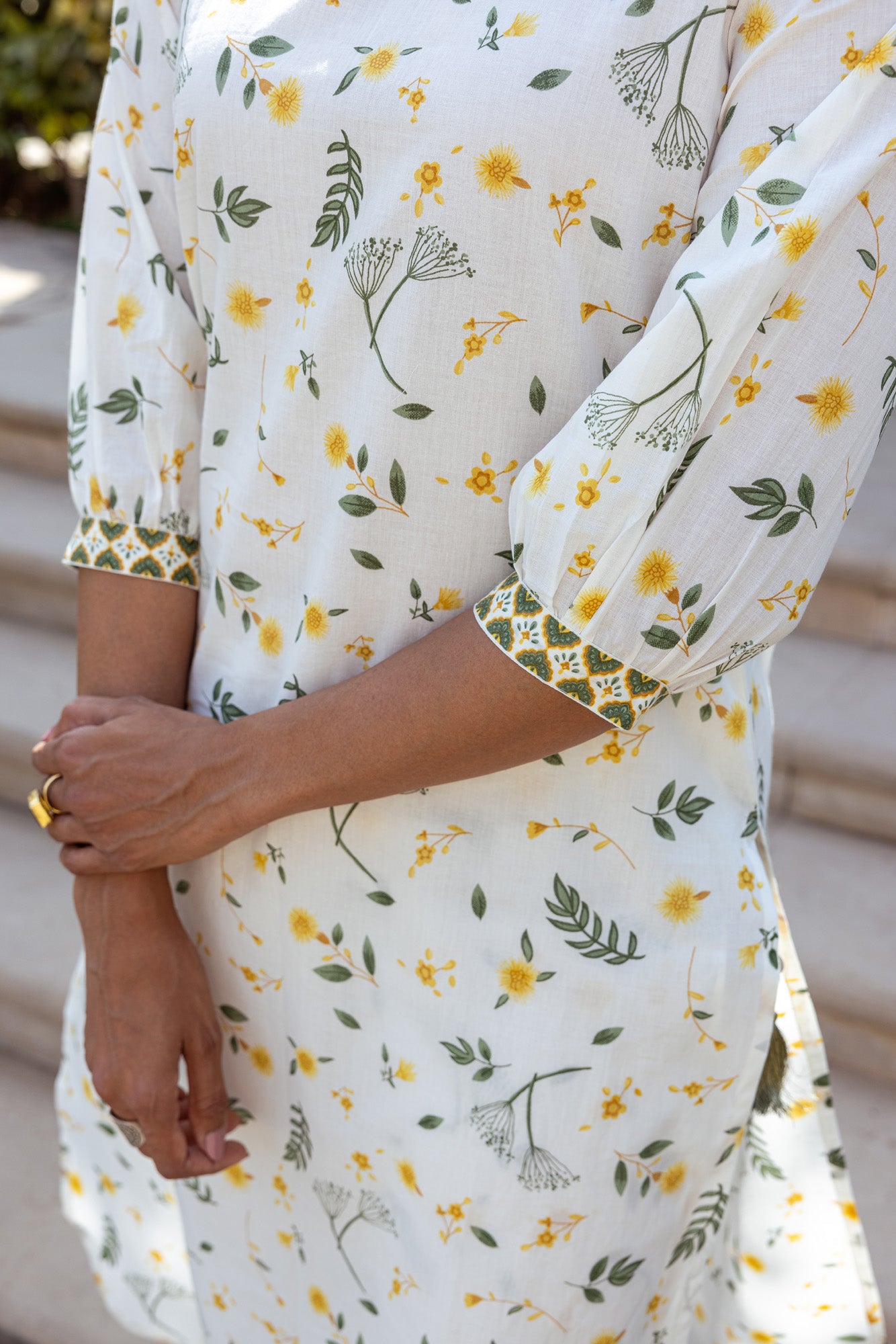 Green Tropical Print Kurta Set
