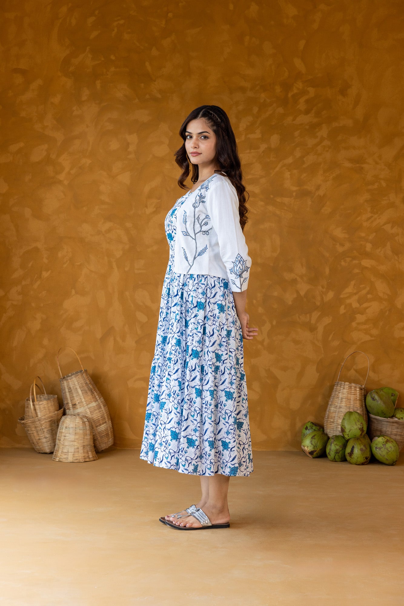 Blue Printed with Embroidered Jacket