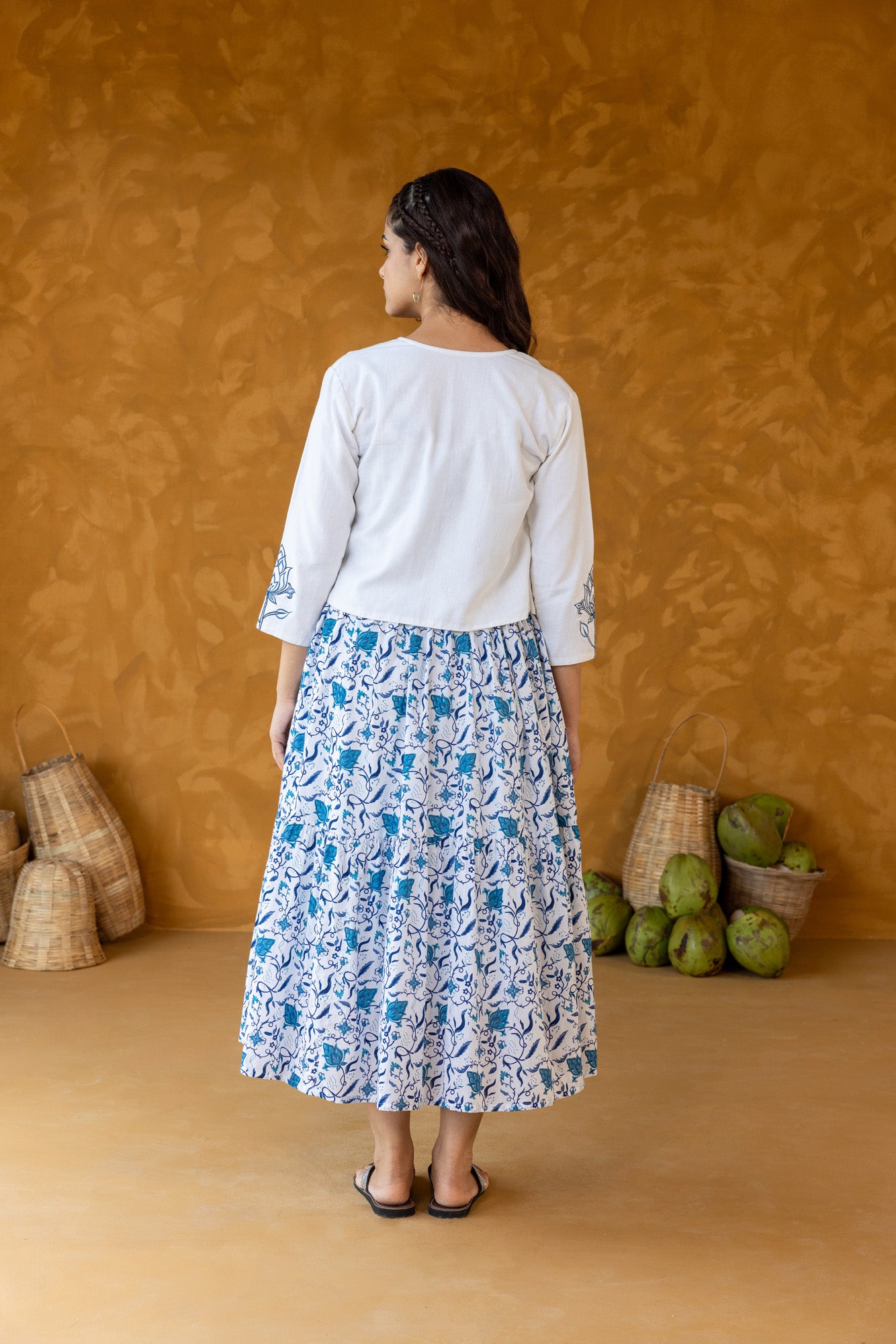 Blue Printed with Embroidered Jacket