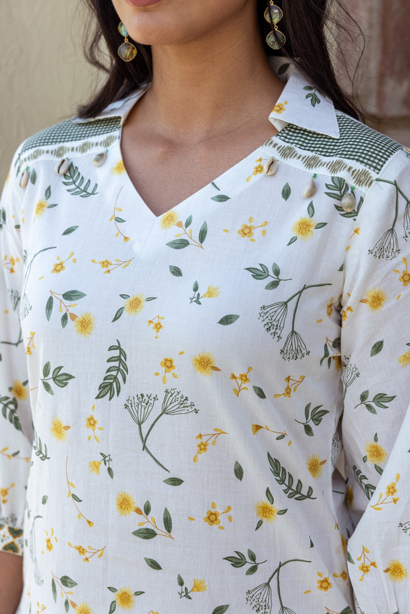 Green Tropical Print Kurta Set