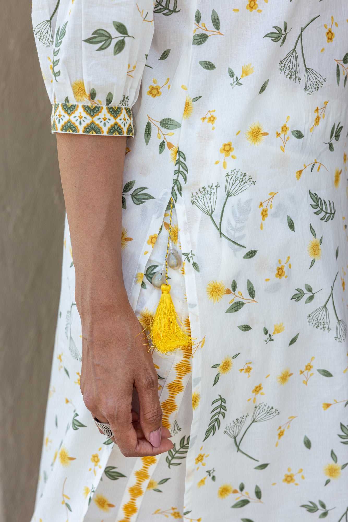 Green Tropical Print Kurta Set