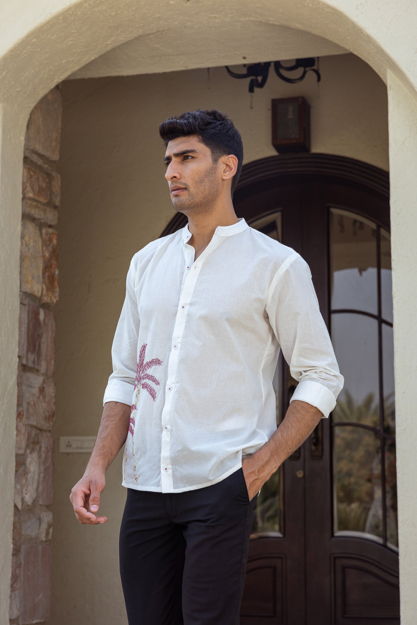 Tropical Embroidery Mens Shirt