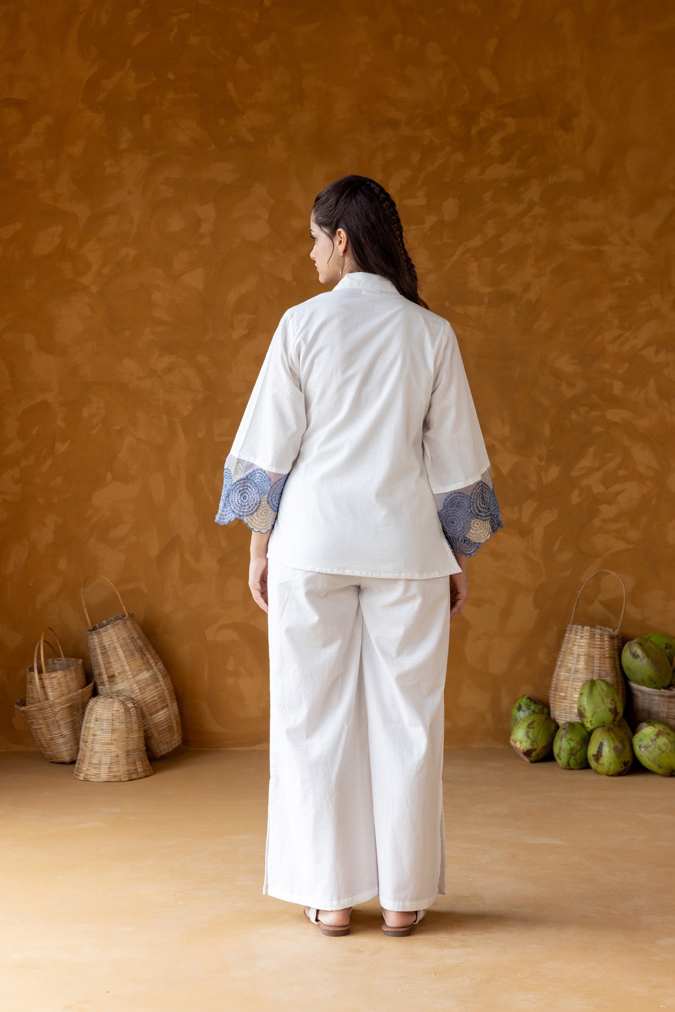 White Embroidered Wrap around Co ord Set