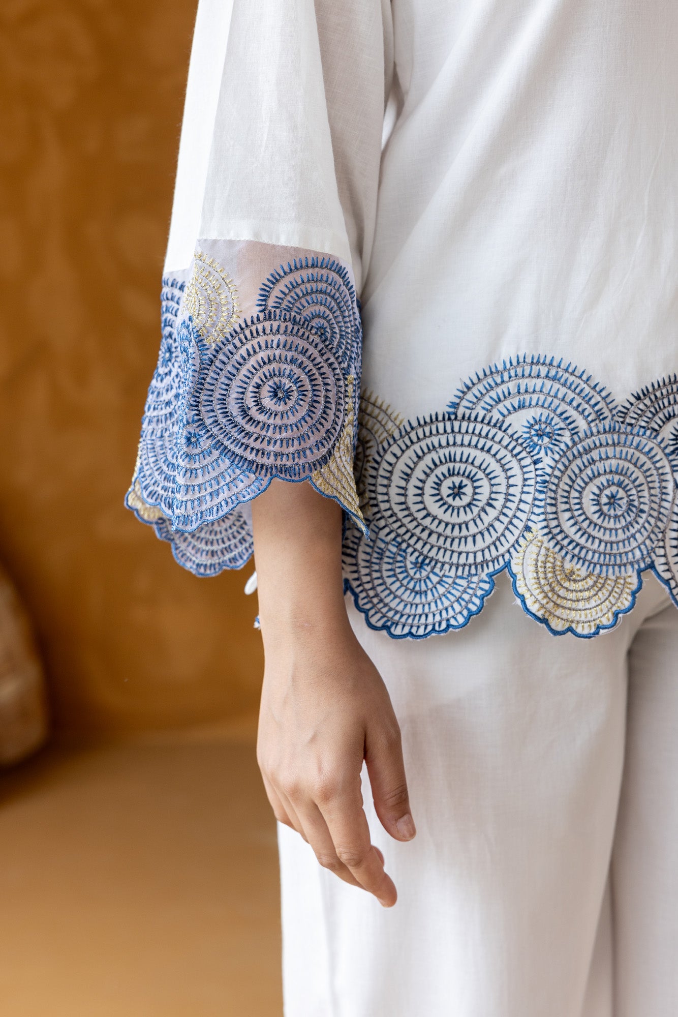 White Embroidered Wrap around Co ord Set
