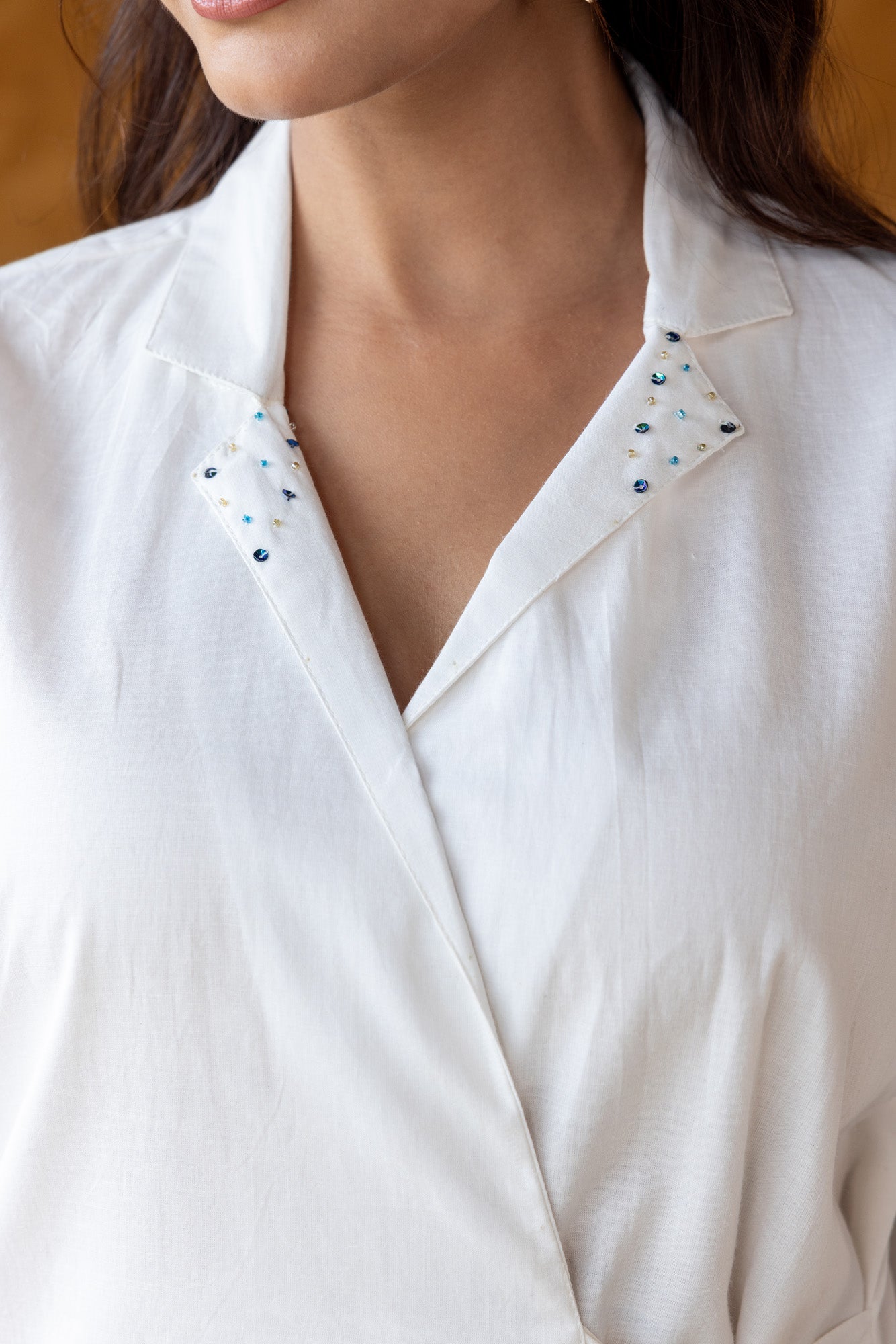 White Embroidered Wrap around Co ord Set