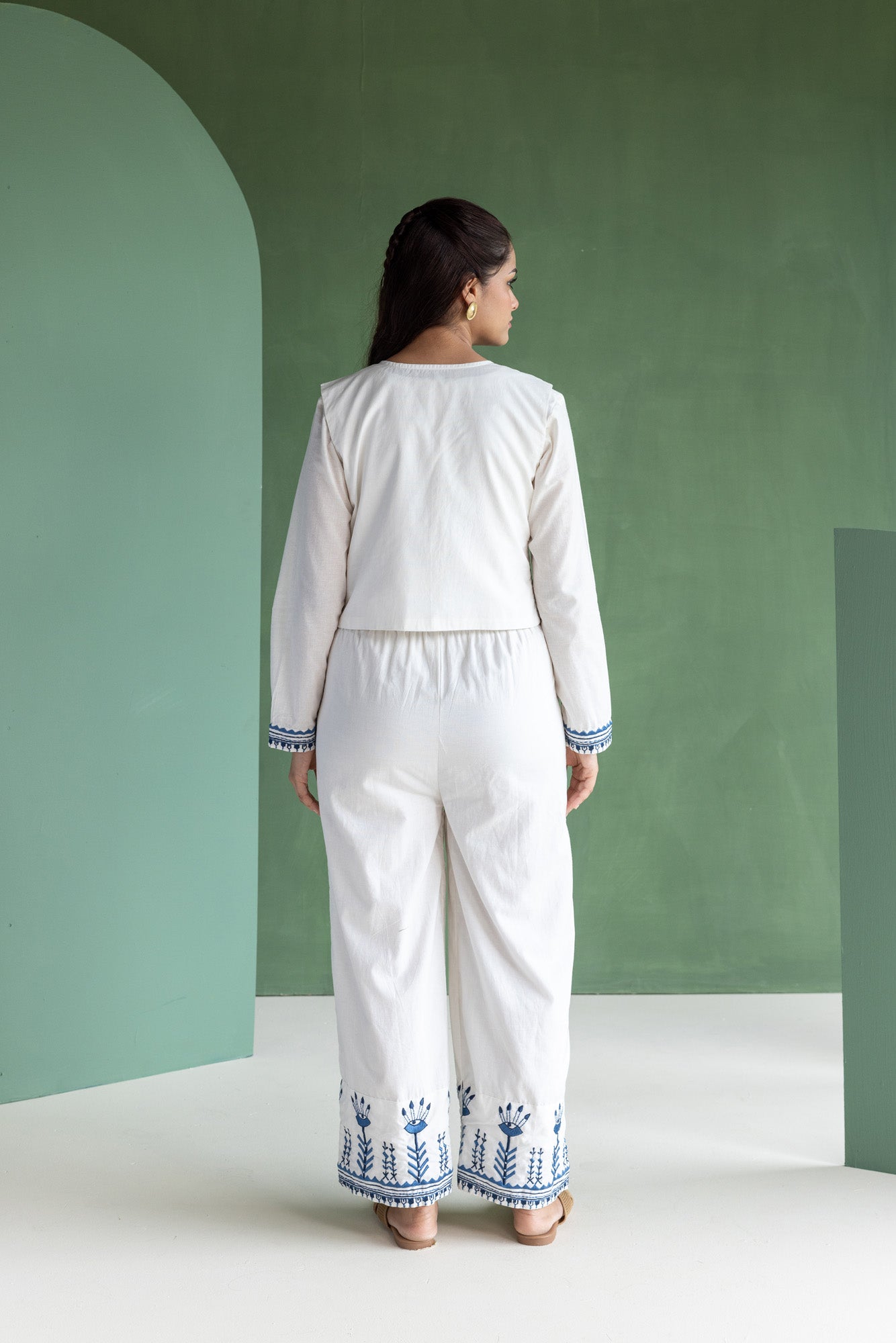White Embroidered Jump suit with Crop Jacket