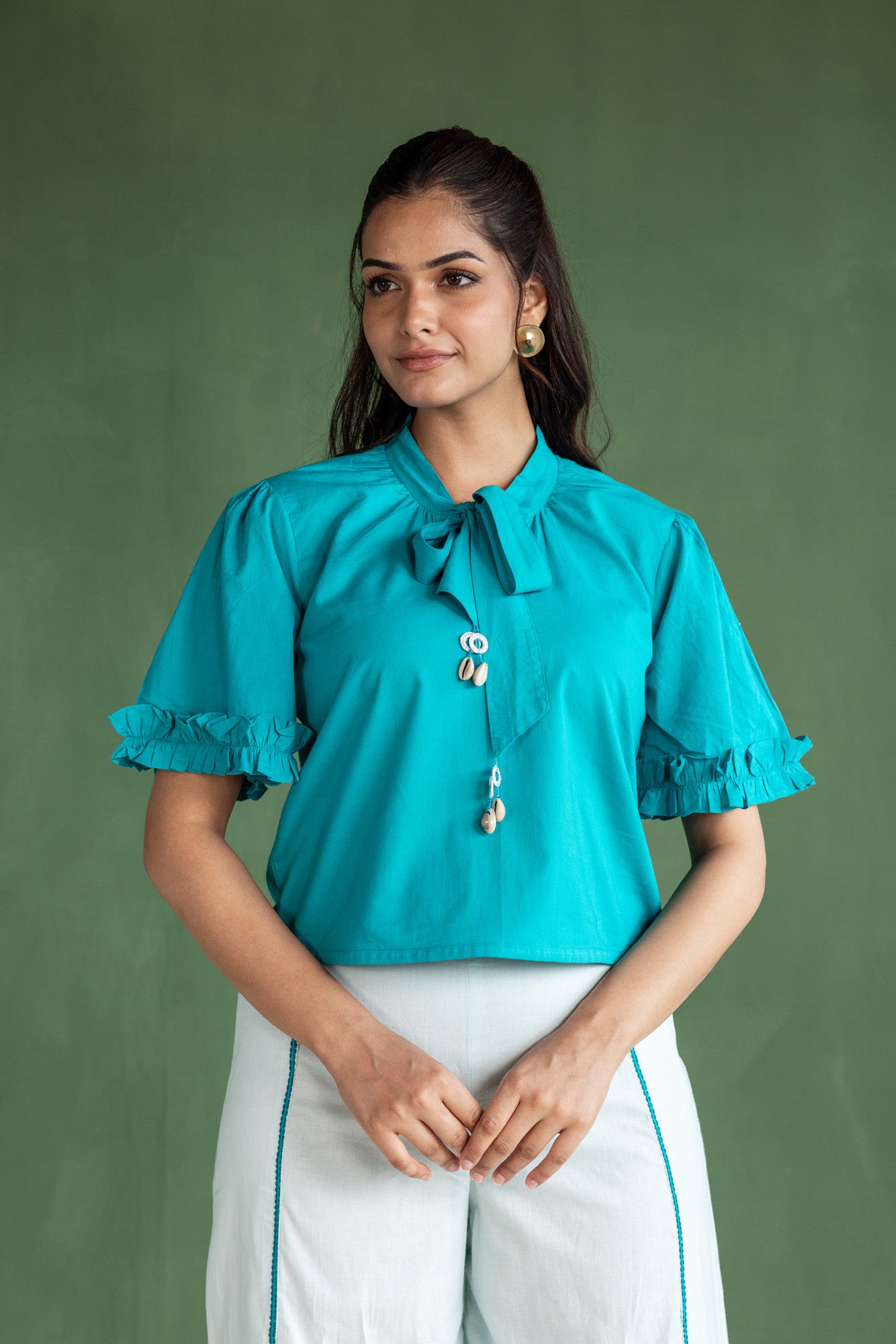 Aqua Bow Tie Top with Trousers