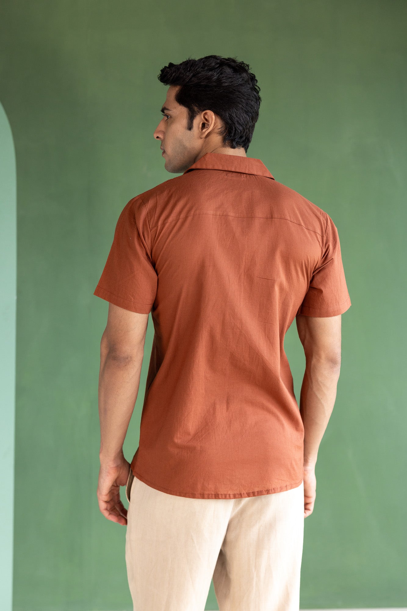 Brown Embroidered Resort Collar Shirt