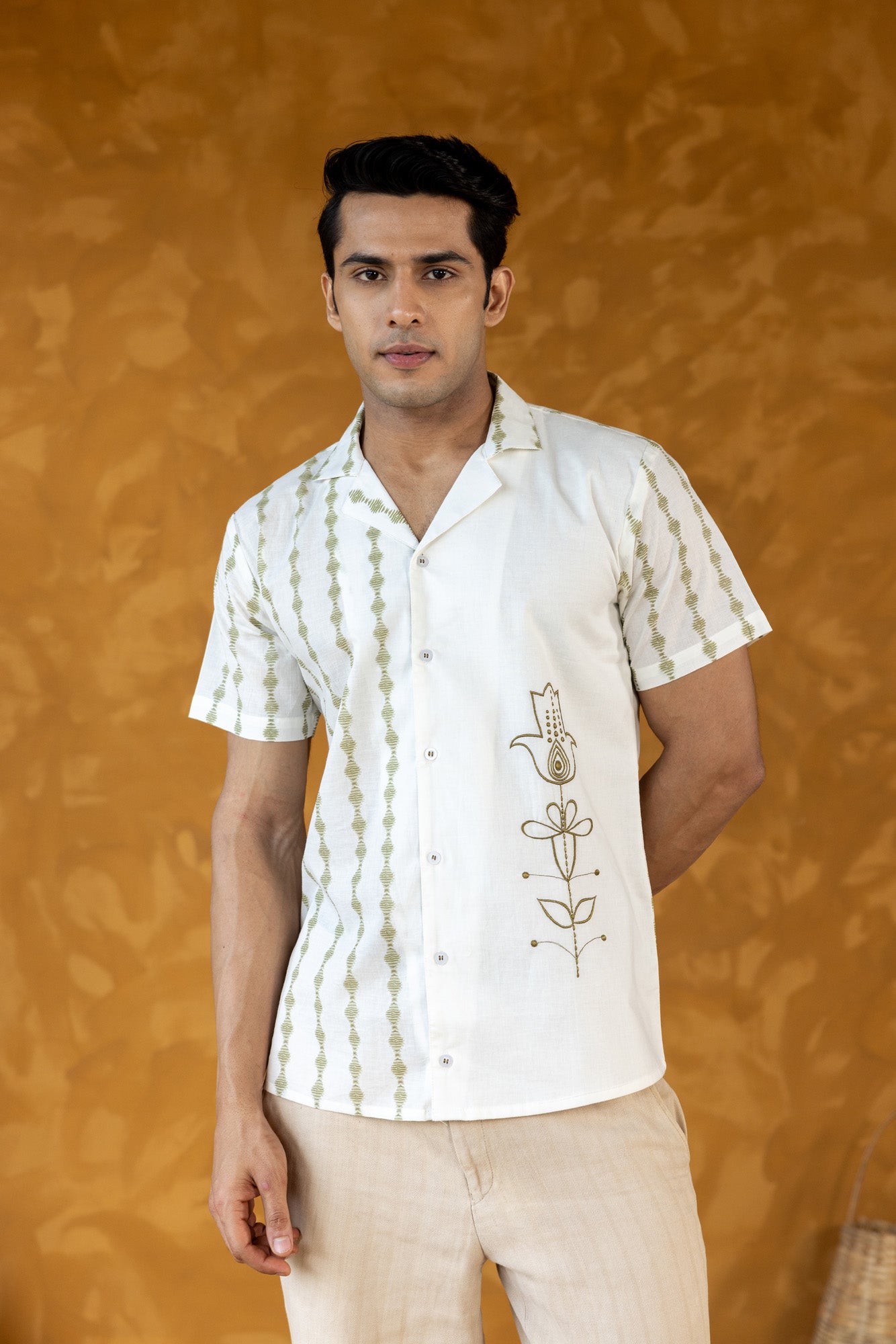 Men’s Embroidery Shirt (White & Silver)