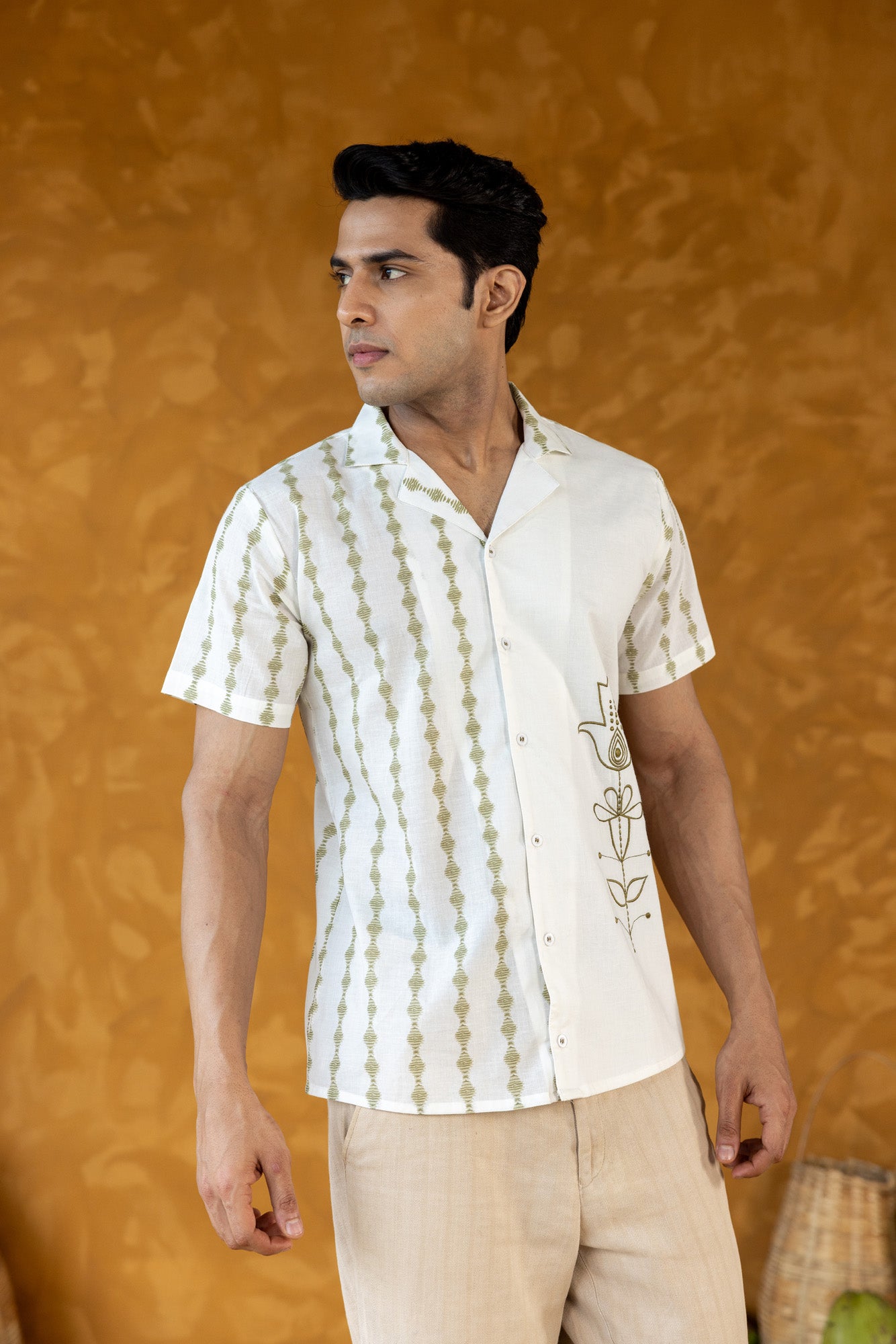 White Hand Motif Embroidered Shirt